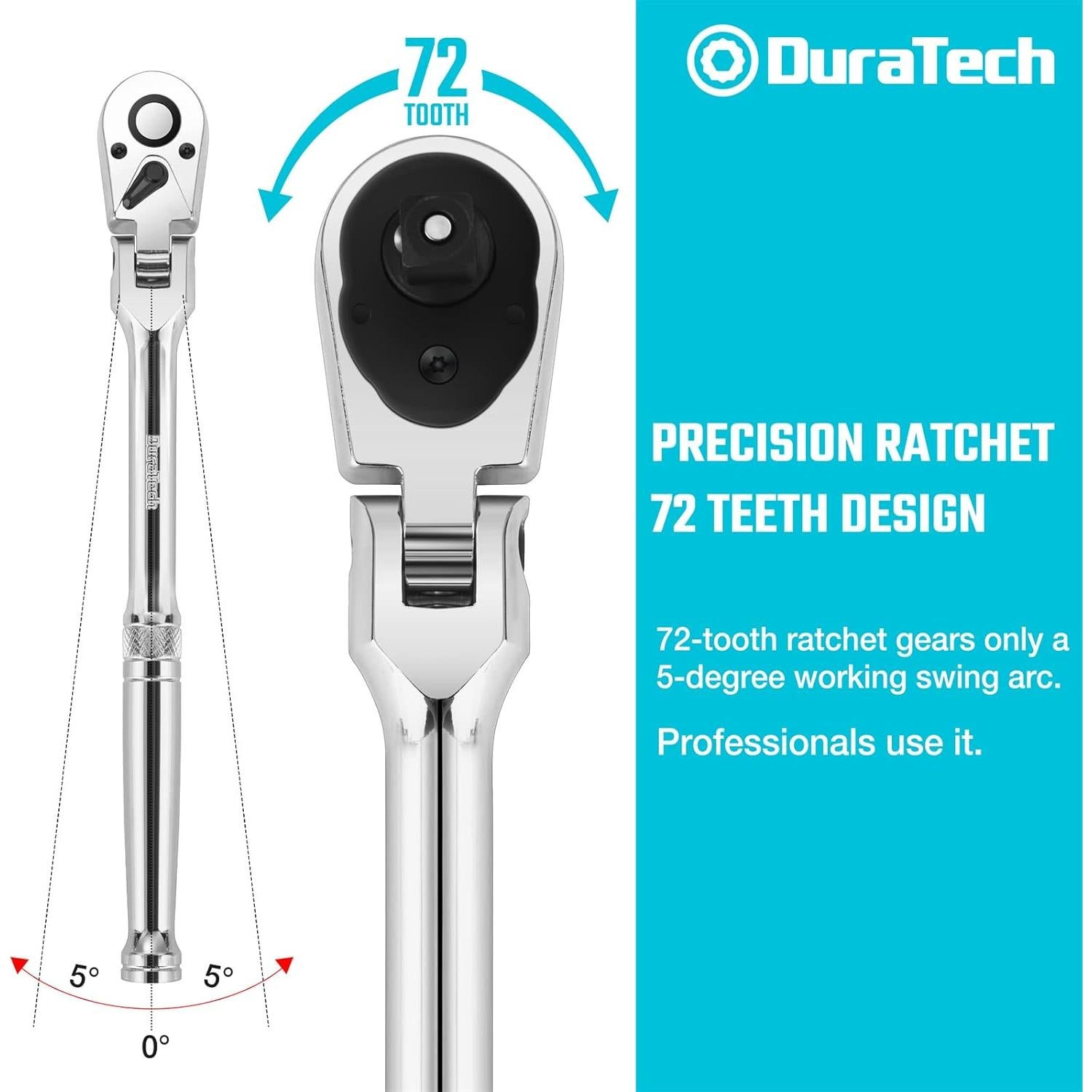 Juego de Llaves de Carraca DURATECH 3 Piezas Cabezal Flexible