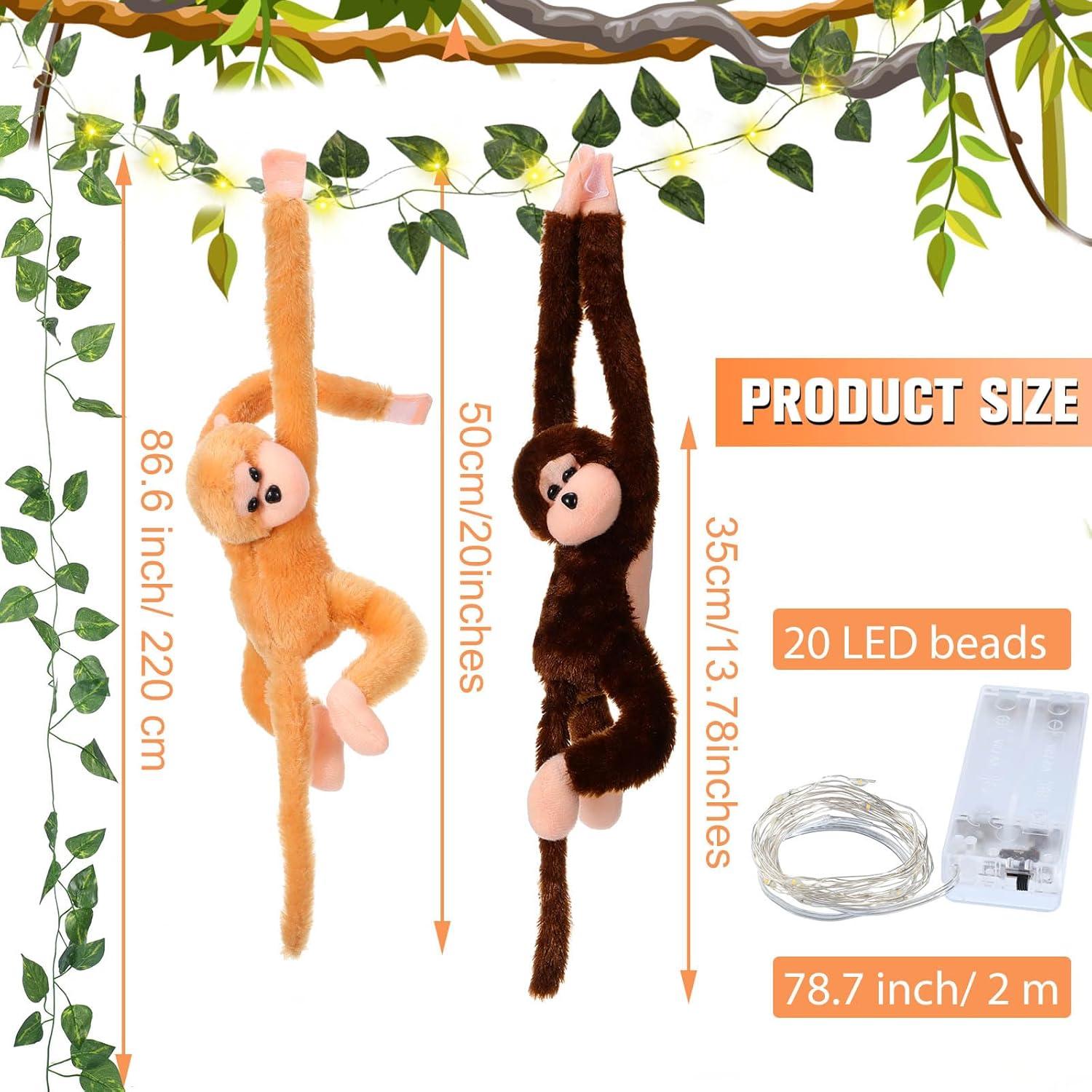 12 Monos de Peluche Colgantes 50 cm con Luces LED y Hiedra