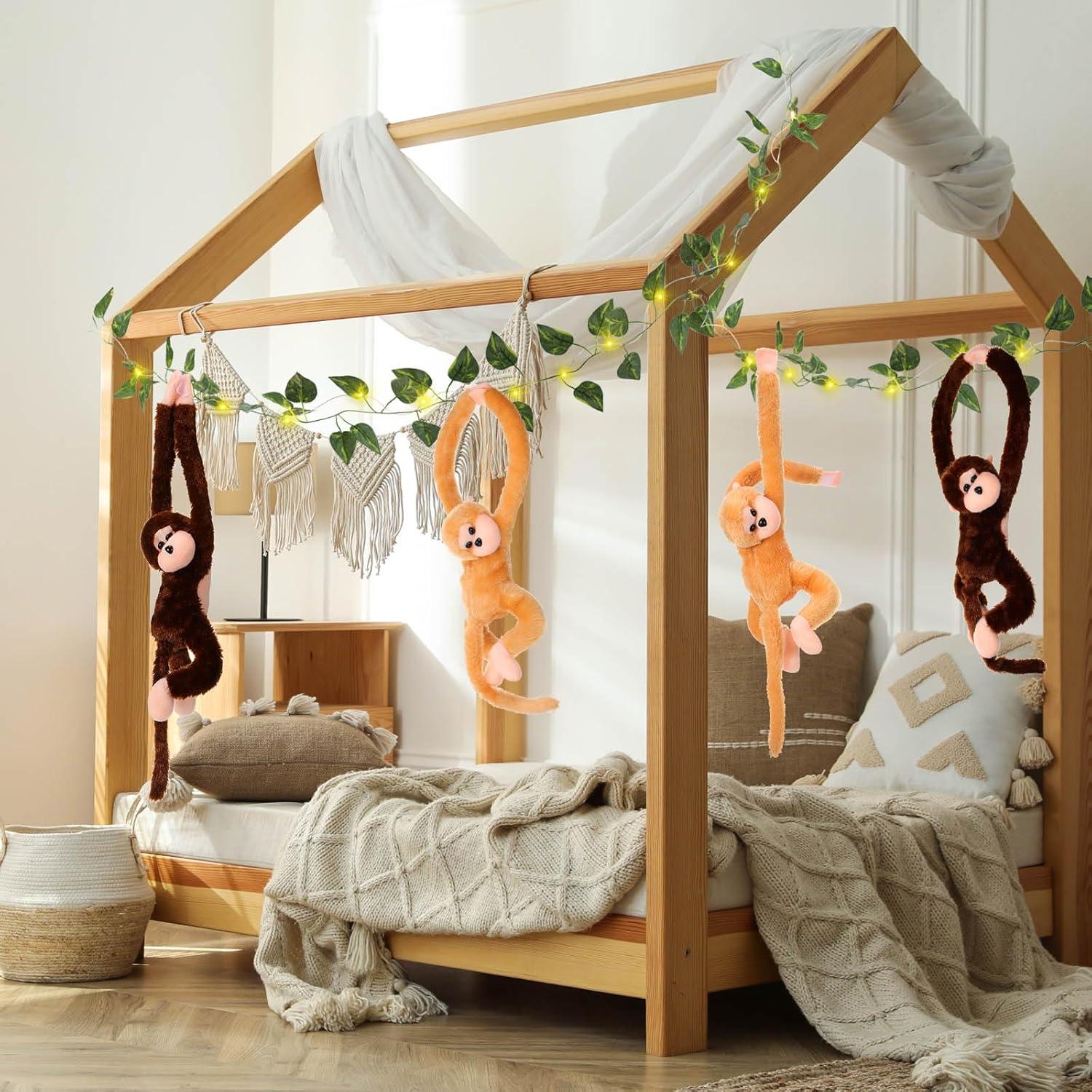 12 Monos de Peluche Colgantes 50 cm con Luces LED y Hiedra