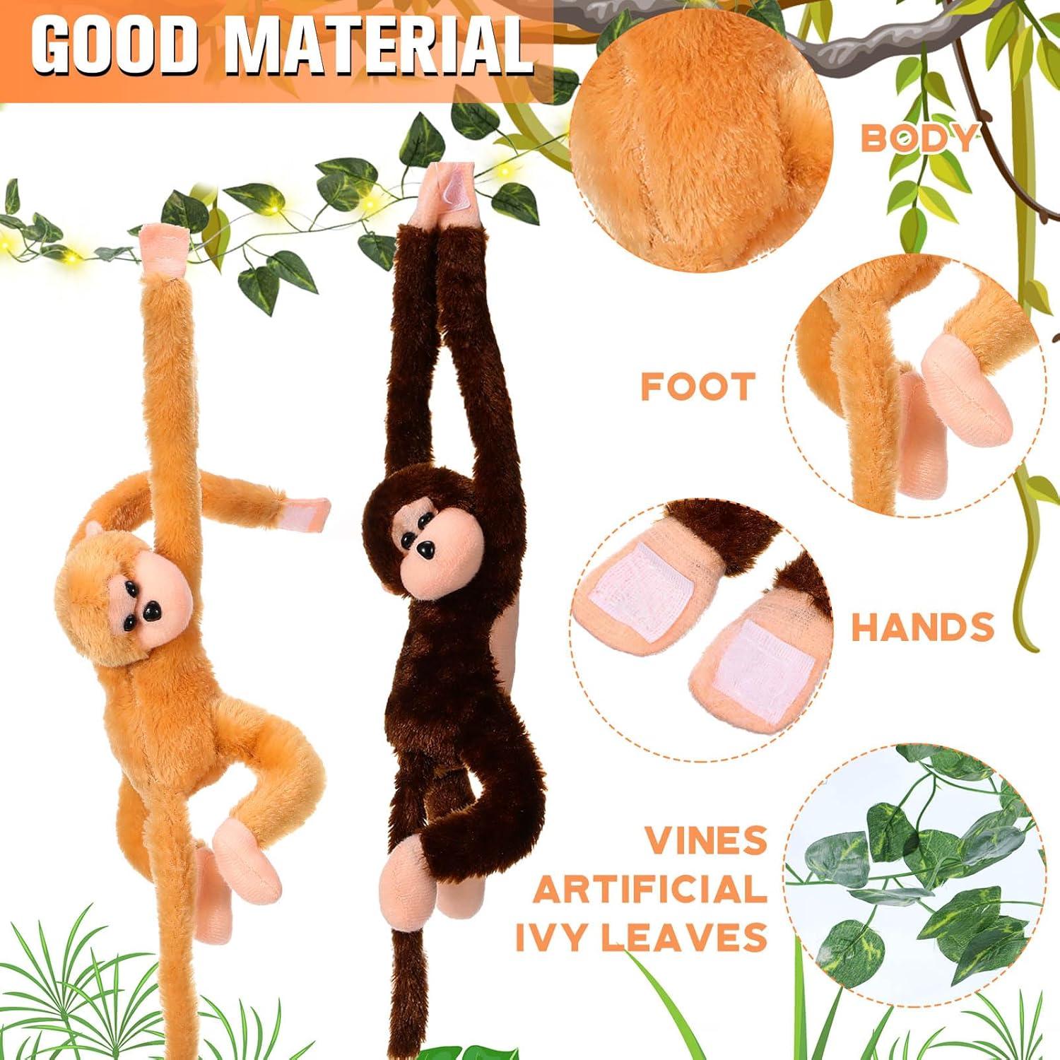 12 Monos de Peluche Colgantes 50 cm con Luces LED y Hiedra