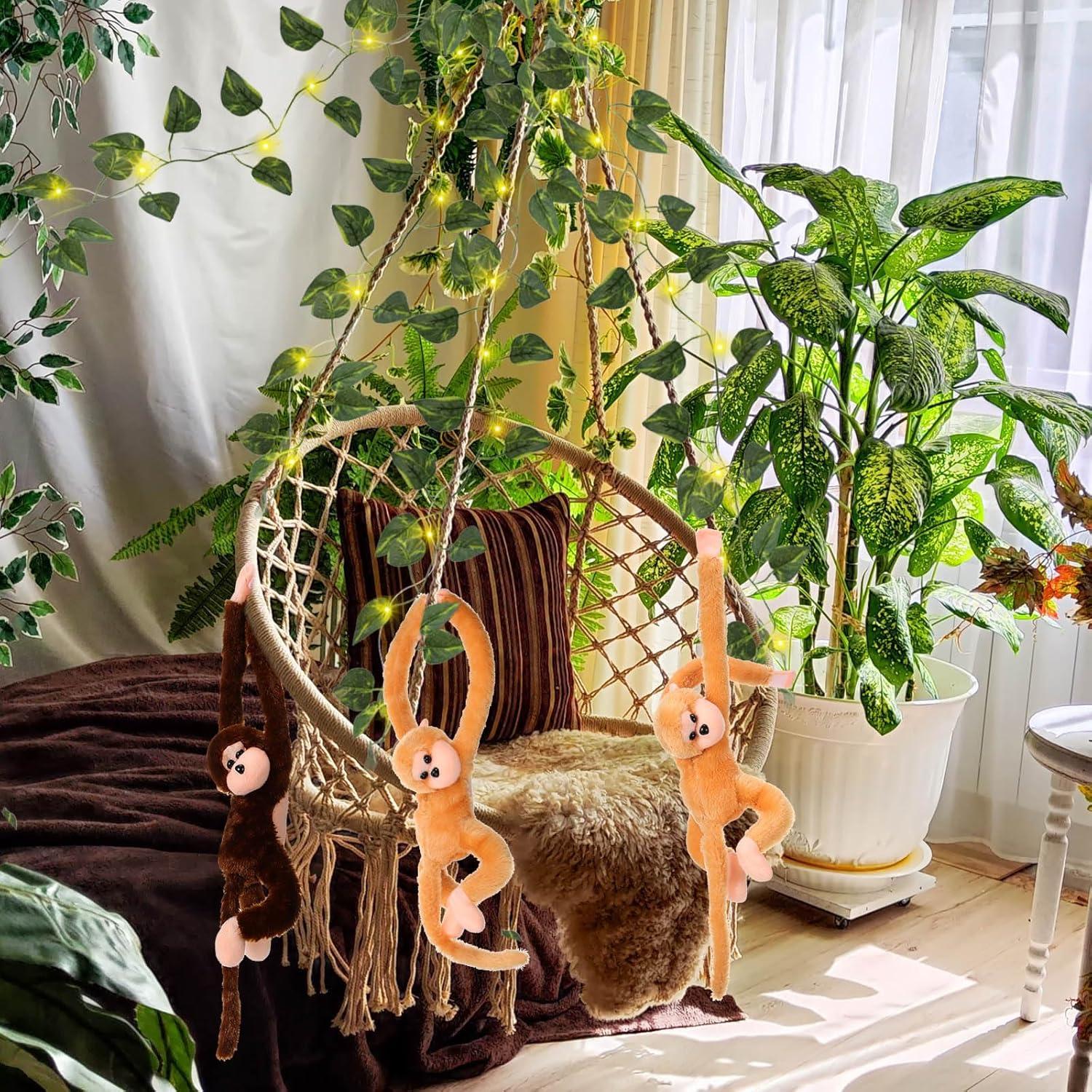 12 Monos de Peluche Colgantes 50 cm con Luces LED y Hiedra