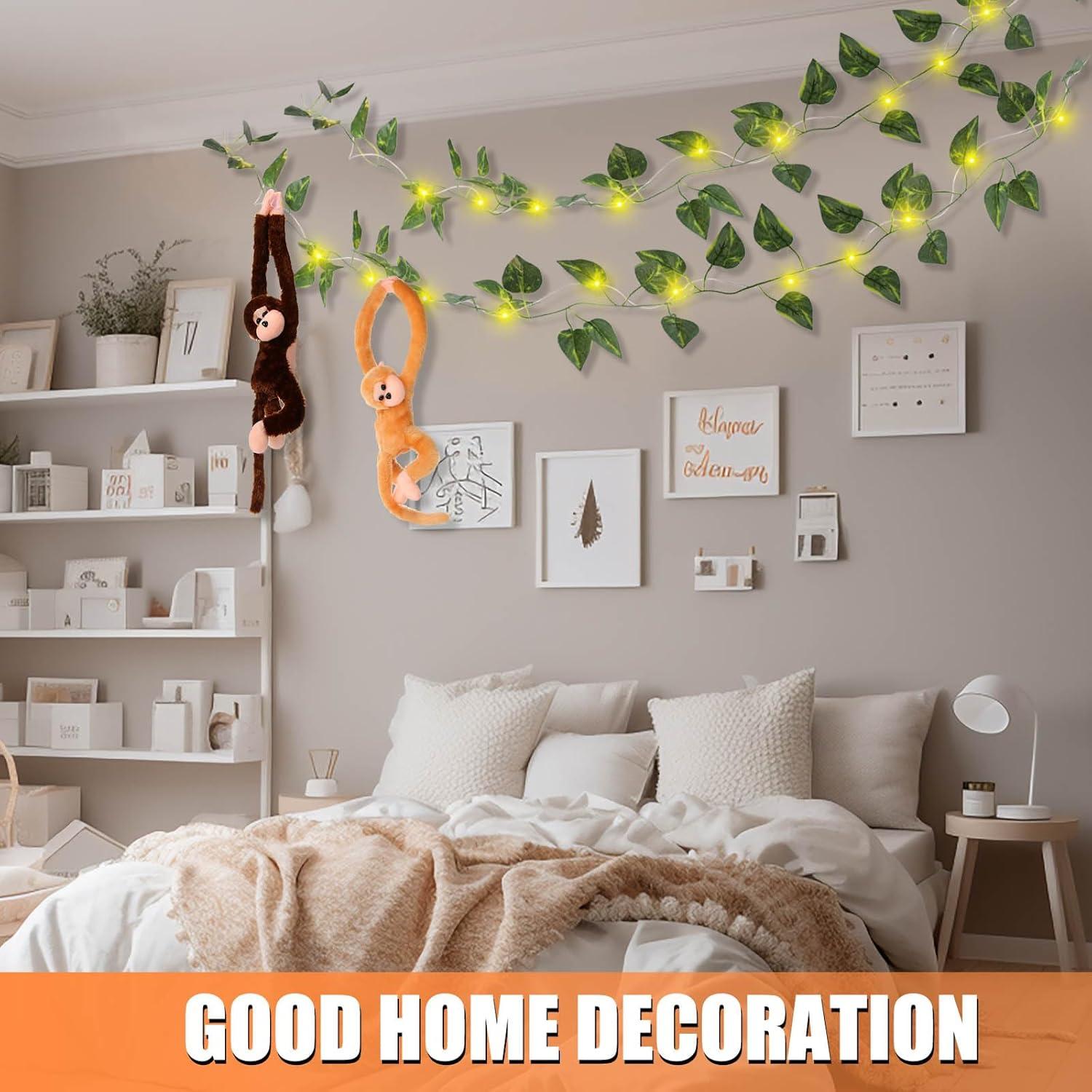 12 Monos de Peluche Colgantes 50 cm con Luces LED y Hiedra