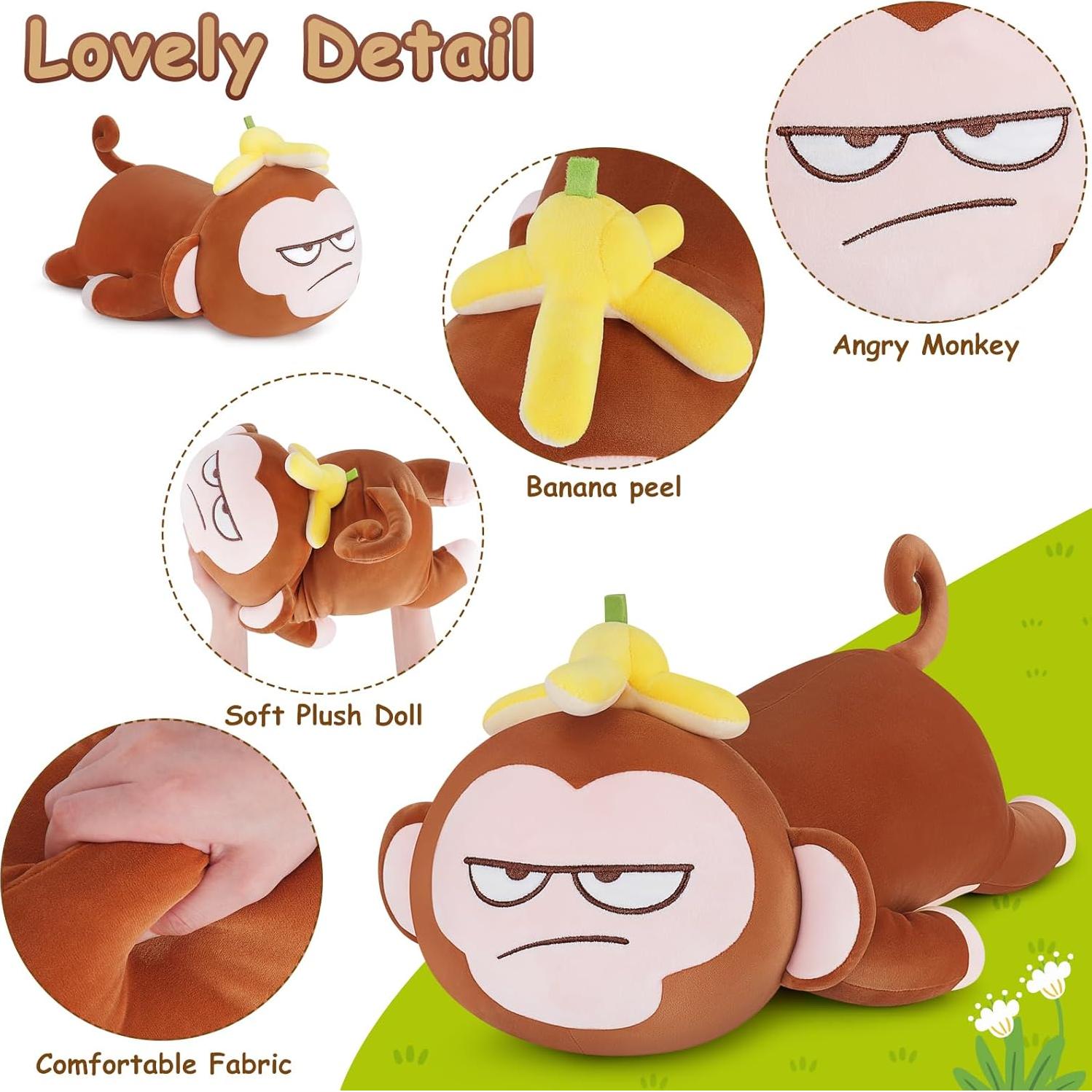 Almohada de Peluche Mono Banana Achwishap 50.8 cm Marrón