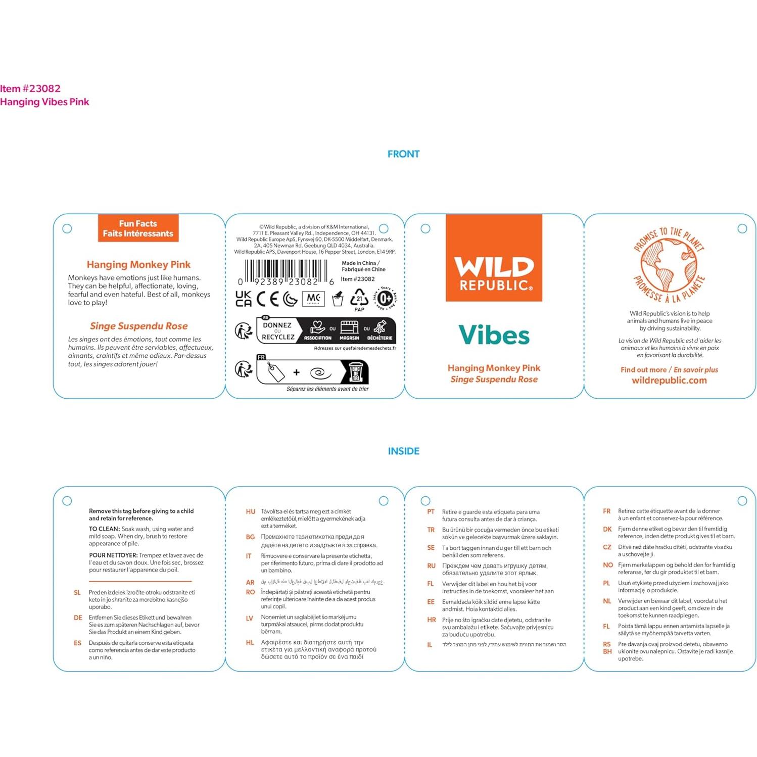 Mono Colgante de Peluche 50.8 cm República Salvaje Rosa