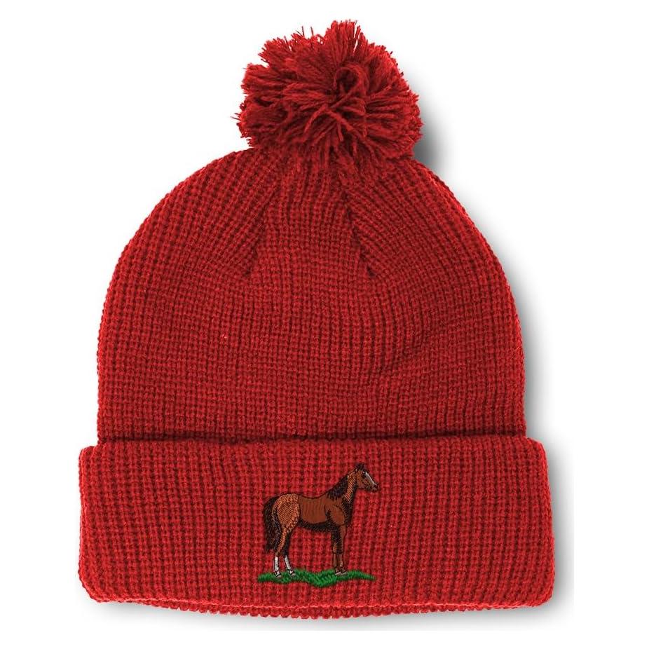 Gorro de Invierno Personalizado Bordado Caballo Cuarto Rojo Talla Única
