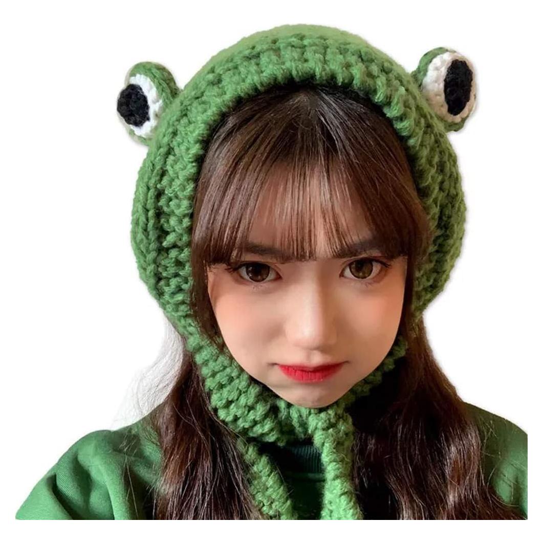 Diadema de Rana Cnorialy Tejida en Lana Verde 3D