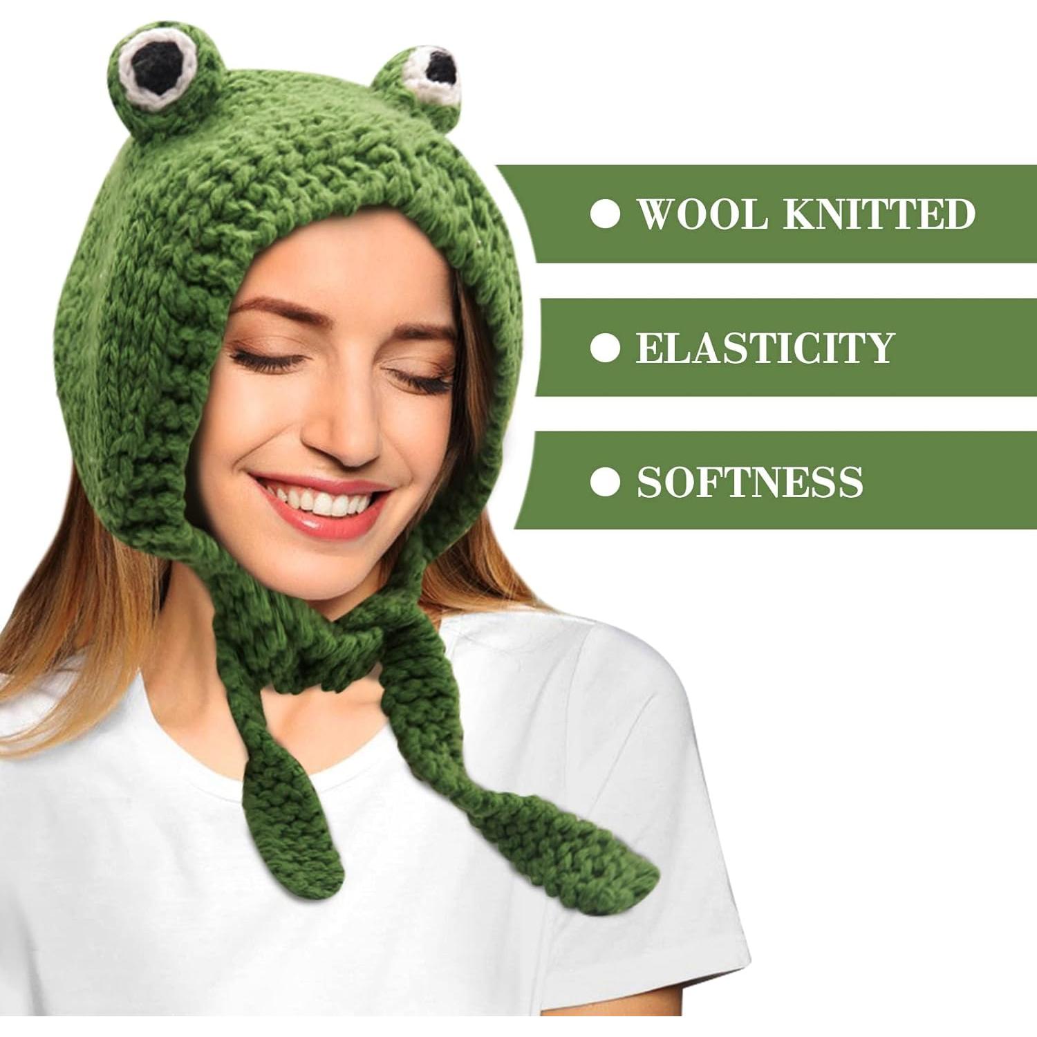 Diadema de Rana Cnorialy Tejida en Lana Verde 3D