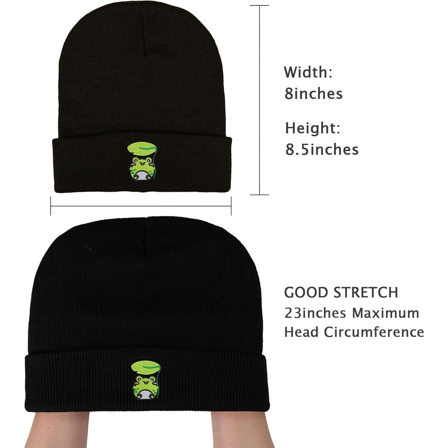 Gorro de Invierno Tejido Unisex con Bordado de Rana Verde