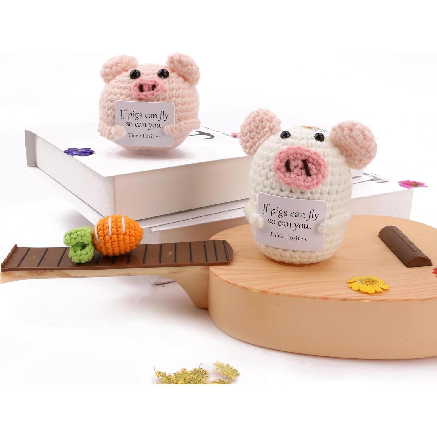 2 Piezas Cerdo Tejido a Mano Caiyjhao con Tarjetas Inspiradoras