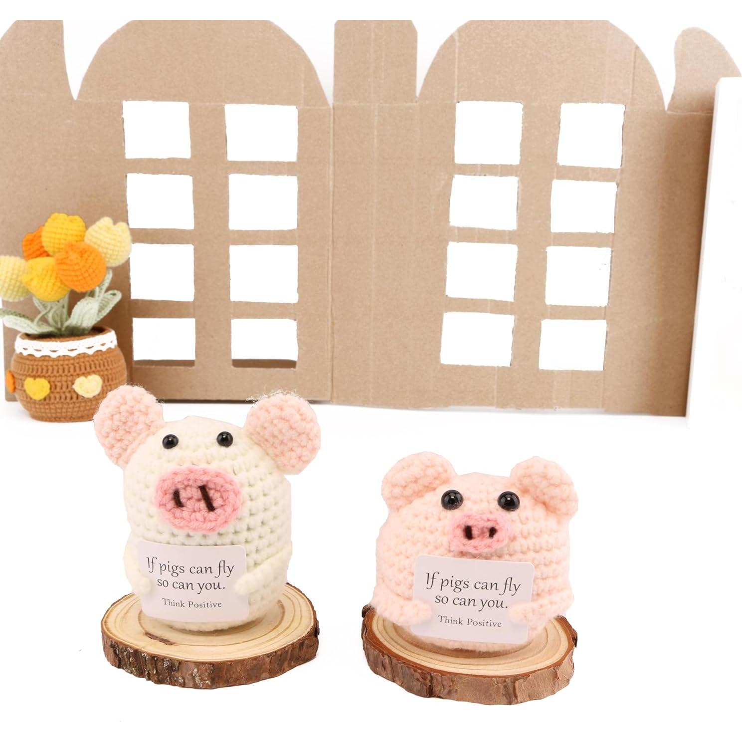 2 Piezas Cerdo Tejido a Mano Caiyjhao con Tarjetas Inspiradoras