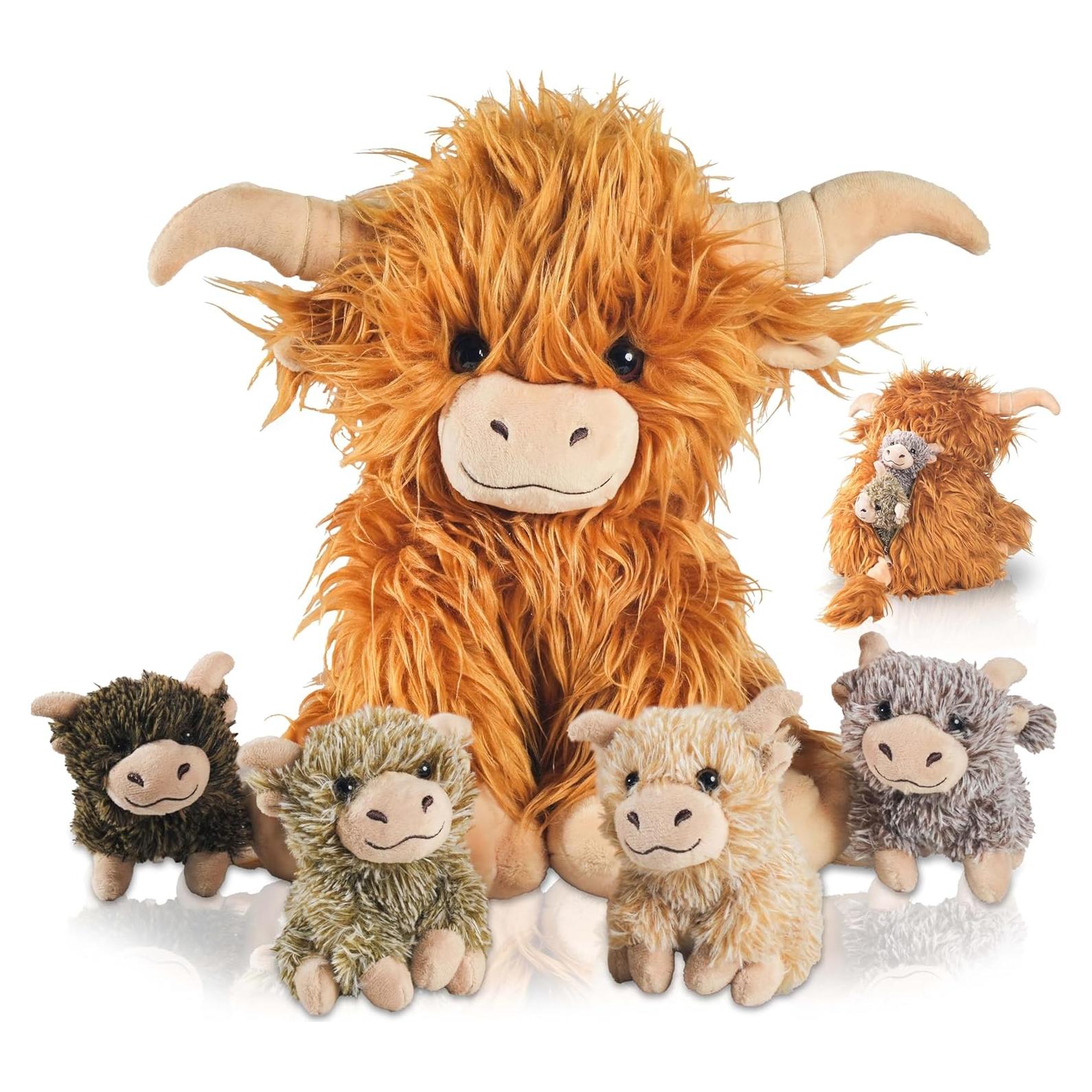 Conjunto de 5 Vacas de Peluche Escocesas XYHQYB - 4 Terneros