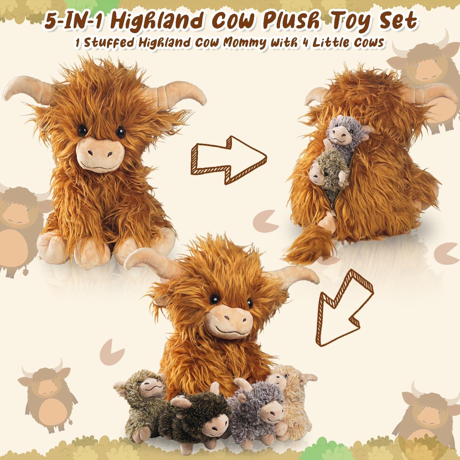 Conjunto de 5 Vacas de Peluche Escocesas XYHQYB - 4 Terneros