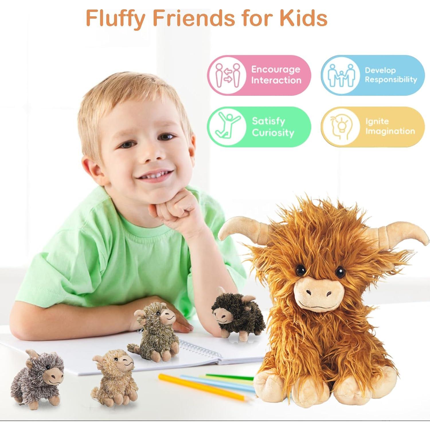 Conjunto de 5 Vacas de Peluche Escocesas XYHQYB - 4 Terneros