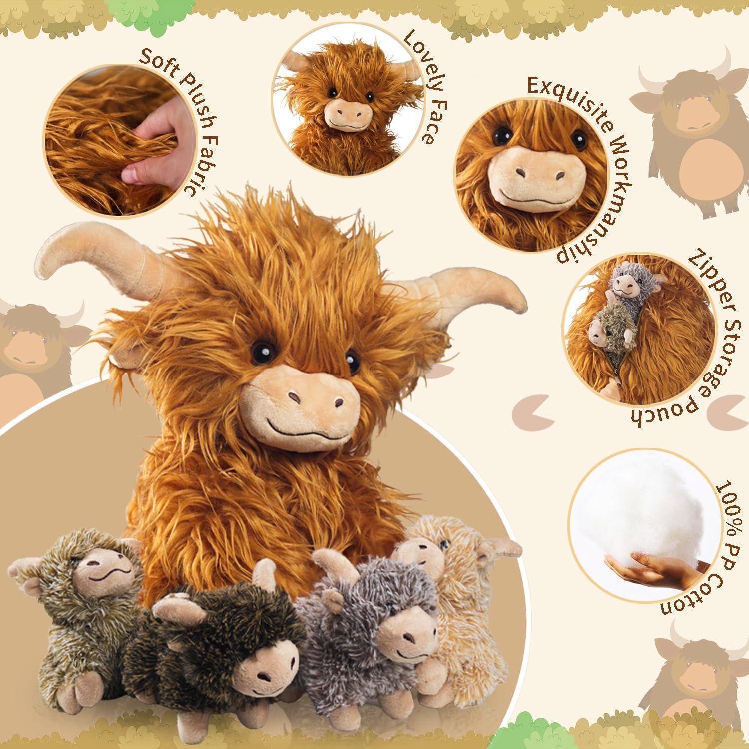 Conjunto de 5 Vacas de Peluche Escocesas XYHQYB - 4 Terneros