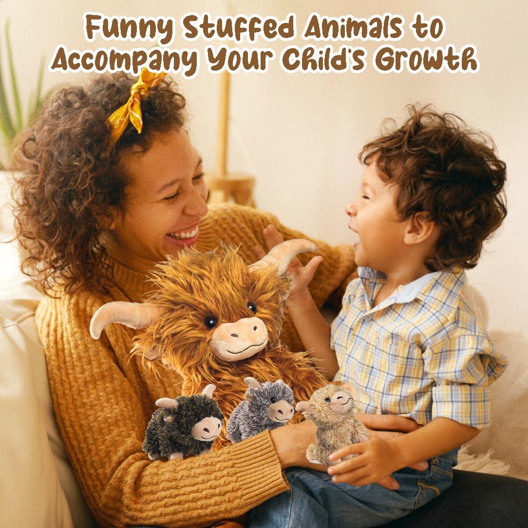 Conjunto de 5 Vacas de Peluche Escocesas XYHQYB - 4 Terneros