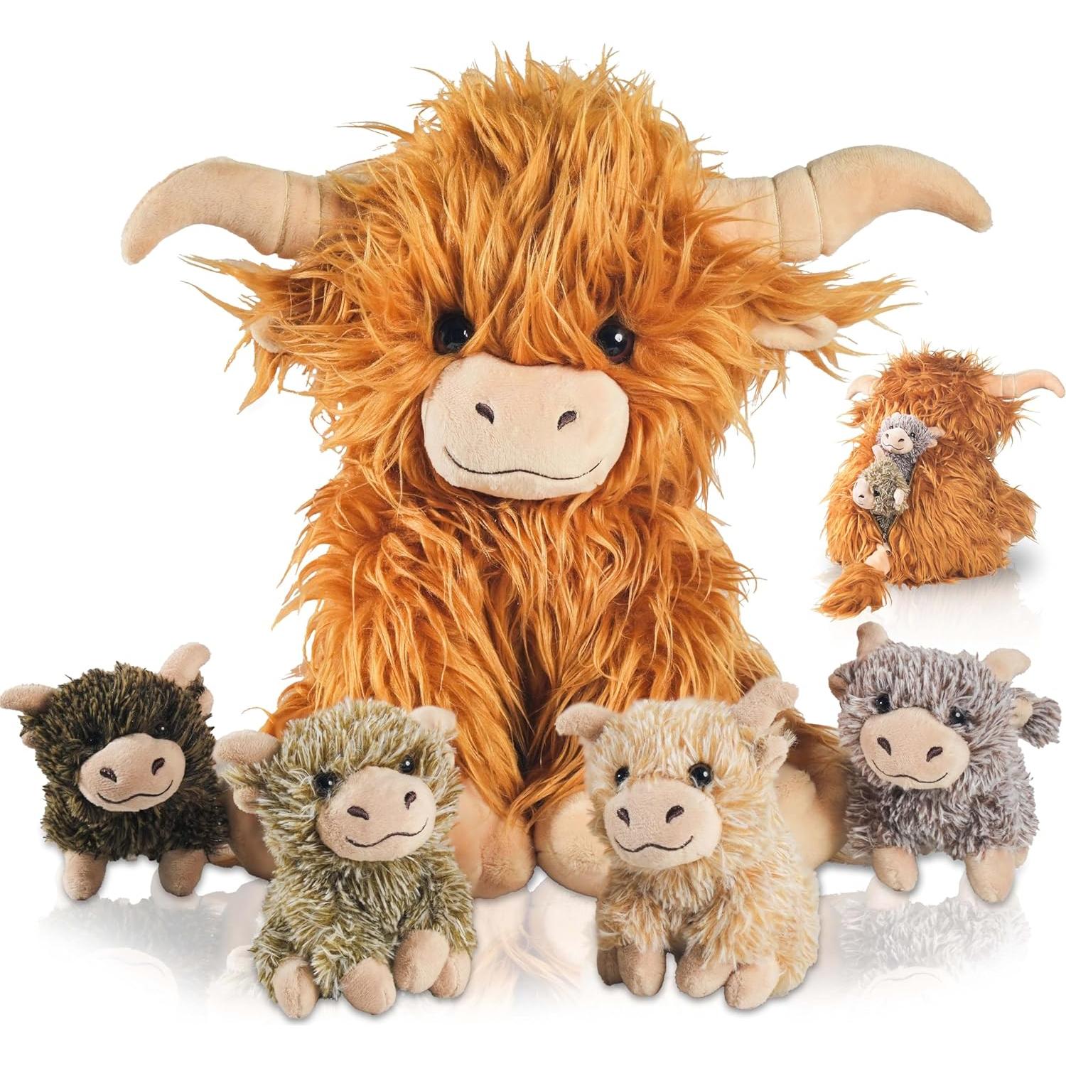 Conjunto de 5 Vacas de Peluche Escocesas XYHQYB - 4 Terneros