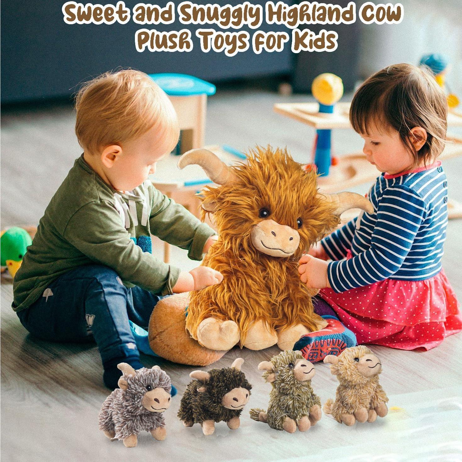 Conjunto de 5 Vacas de Peluche Escocesas XYHQYB - 4 Terneros