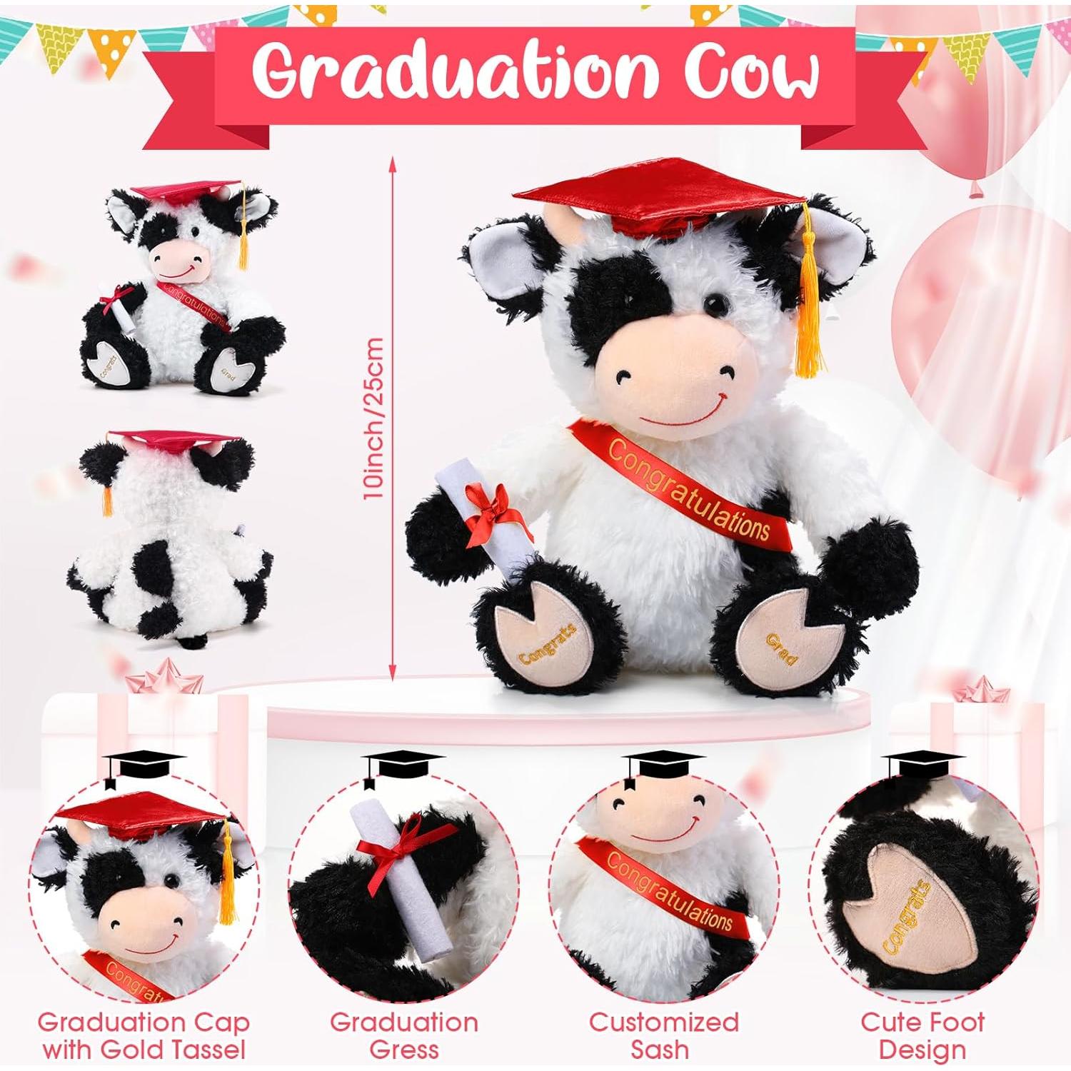Vaca de Peluche de Graduación Chalyna 25.4 cm Roja con Diploma