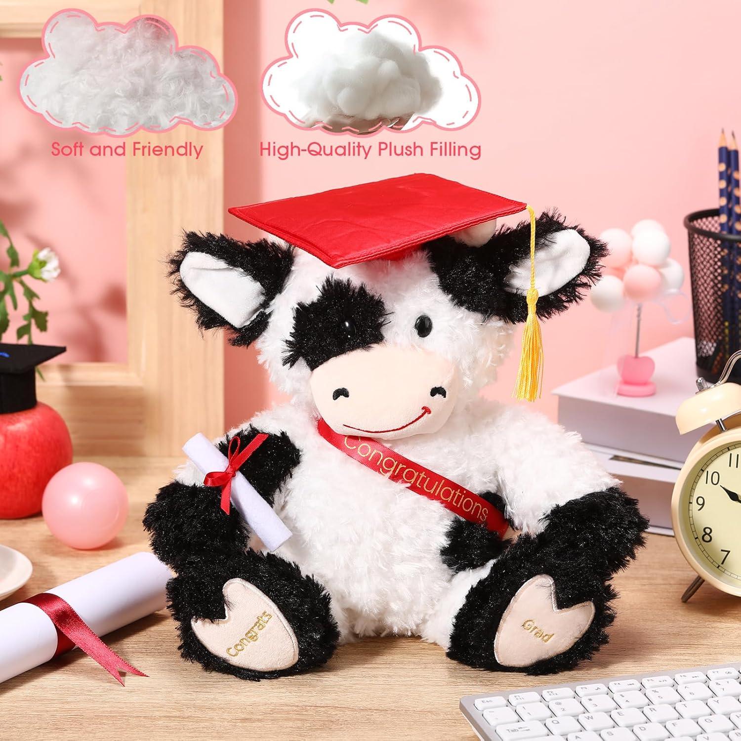 Vaca de Peluche de Graduación Chalyna 25.4 cm Roja con Diploma