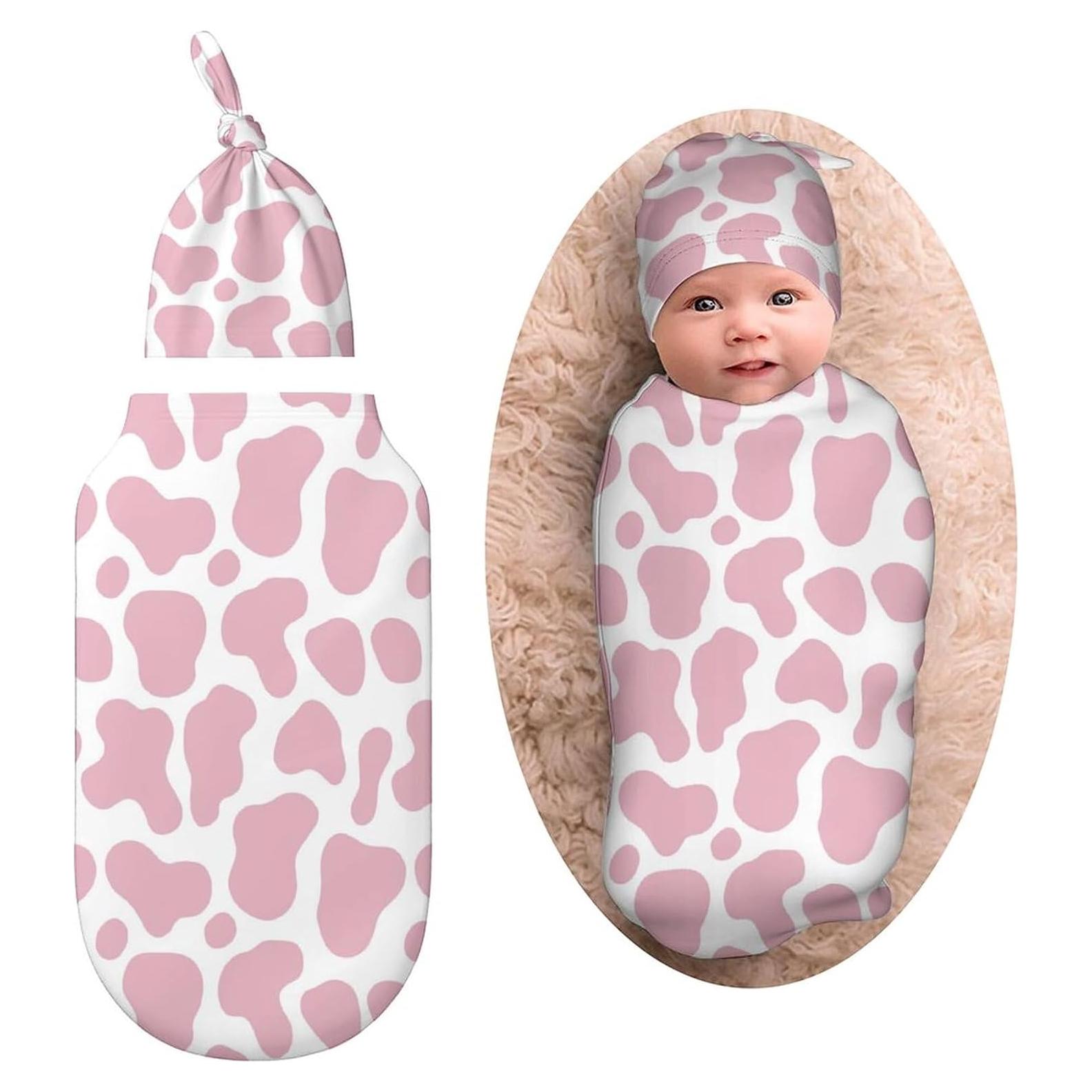 Manta de Envoltura para Bebé Qiohoey Estampado Vaca Rosa