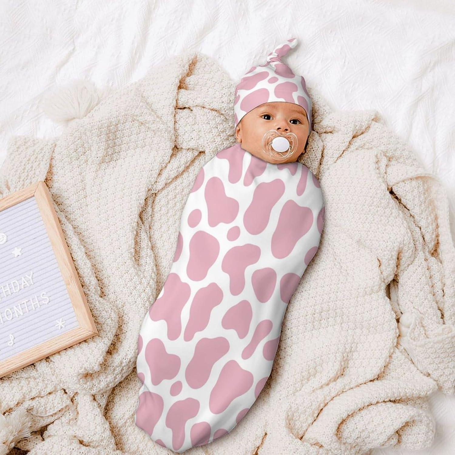 Manta de Envoltura para Bebé Qiohoey Estampado Vaca Rosa