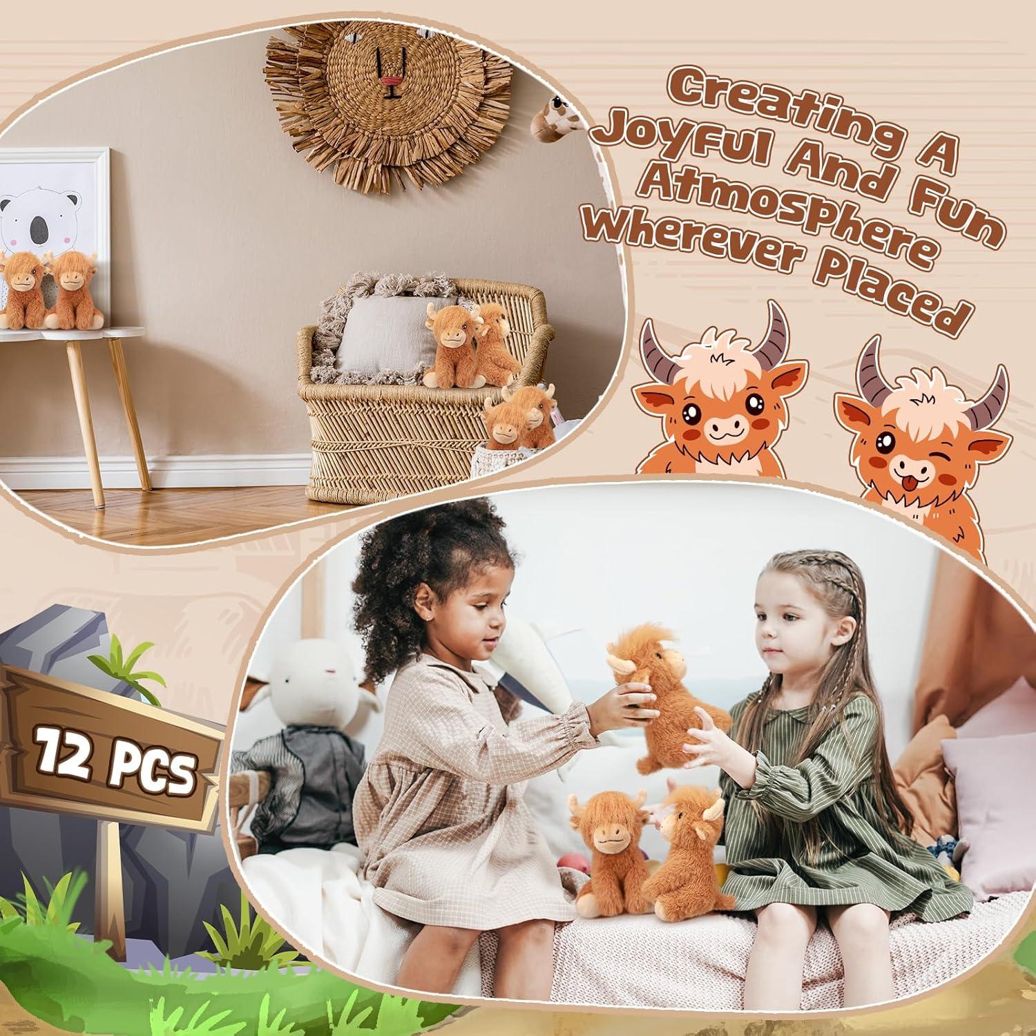 12 Juguetes de Peluche Vaca de las Tierras Altas 15 cm Blueweenly