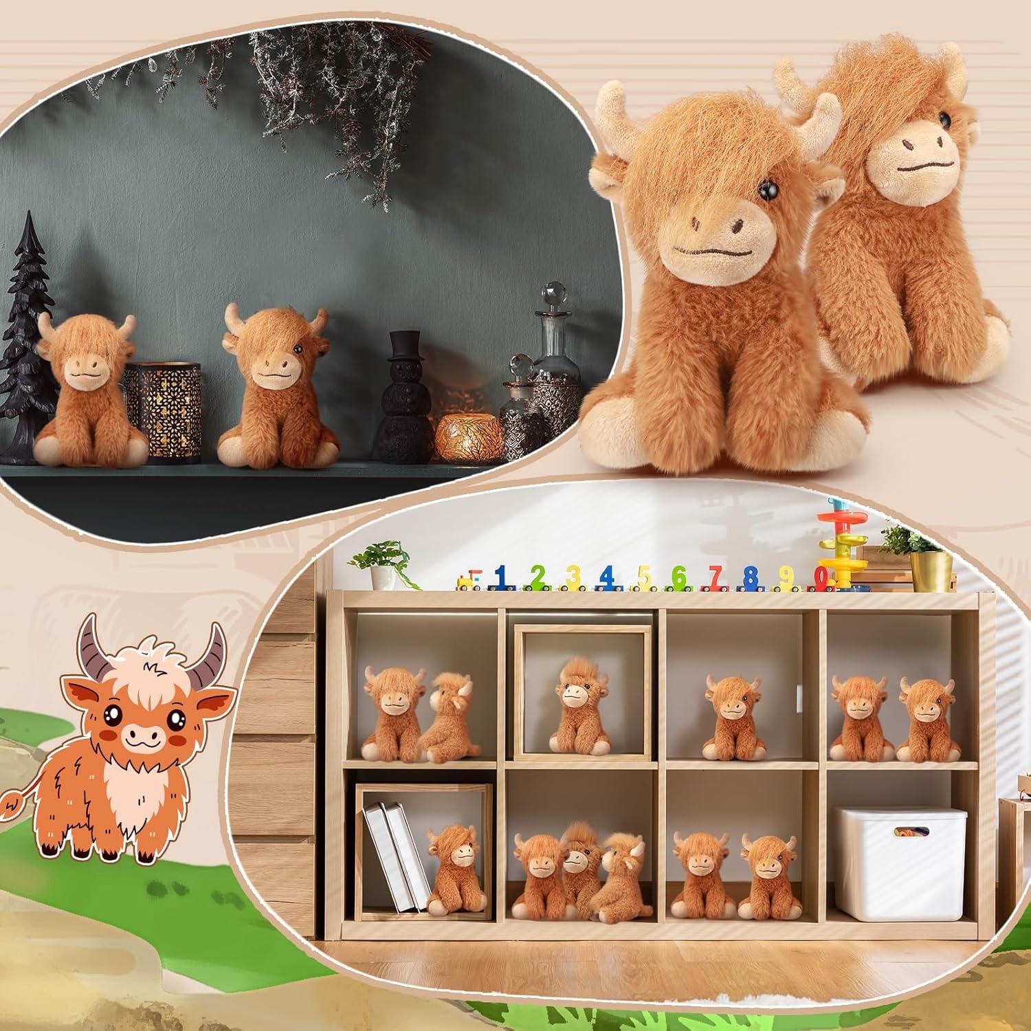 12 Juguetes de Peluche Vaca de las Tierras Altas 15 cm Blueweenly