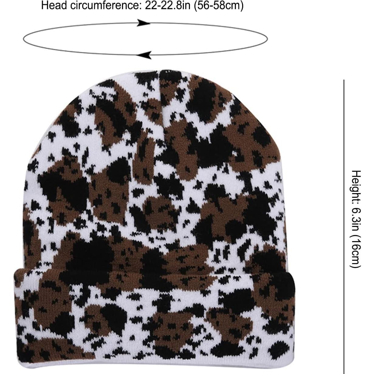 Gorro Unisex con Estampado de Vaca y Forro Polar Caliente