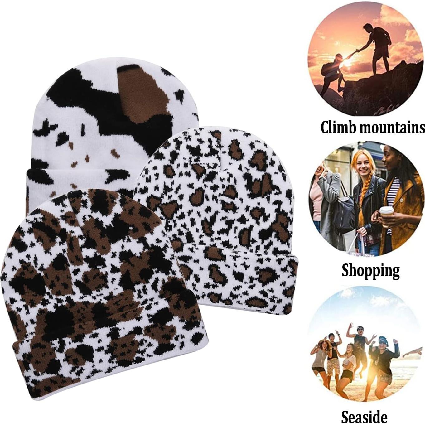 Gorro Unisex con Estampado de Vaca y Forro Polar Caliente