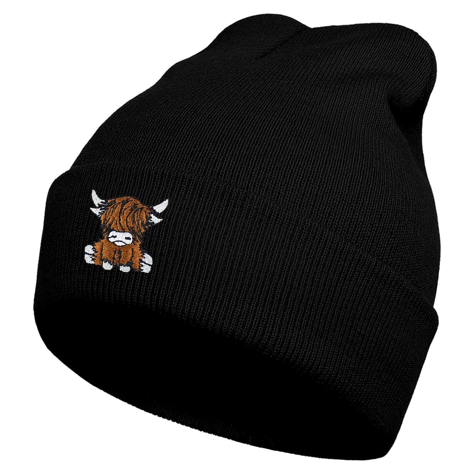 Gorro Beanie de Vaca Escocesa Unisex - Acrílico Negro