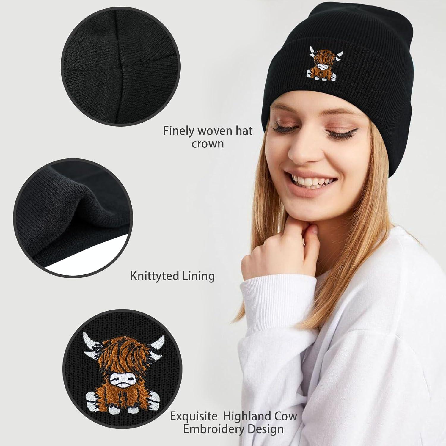 Gorro Beanie de Vaca Escocesa Unisex - Acrílico Negro