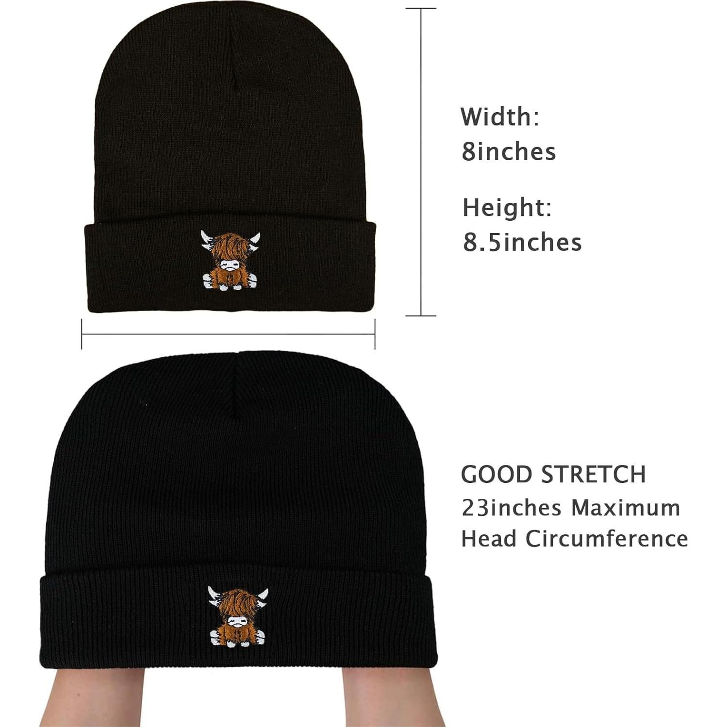 Gorro Beanie de Vaca Escocesa Unisex - Acrílico Negro