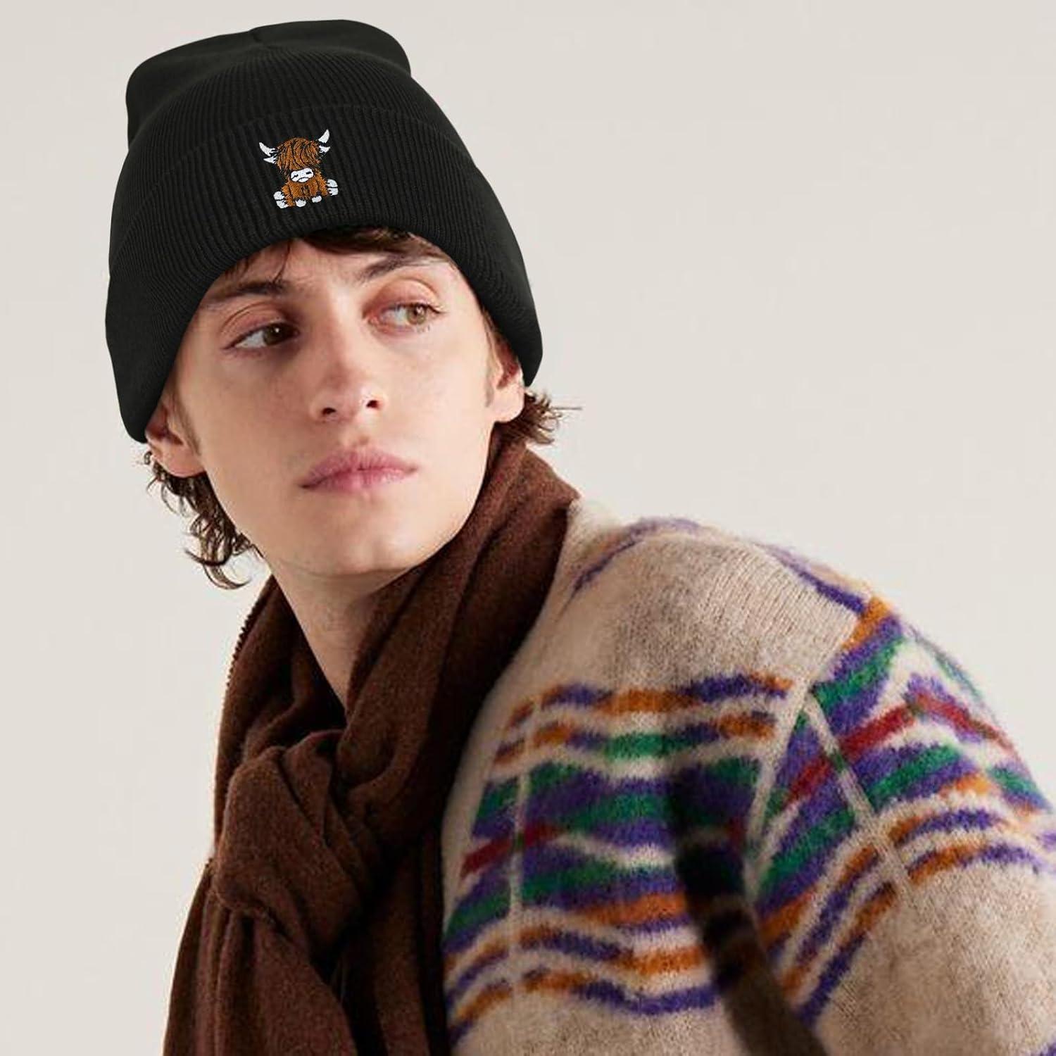 Gorro Beanie de Vaca Escocesa Unisex - Acrílico Negro