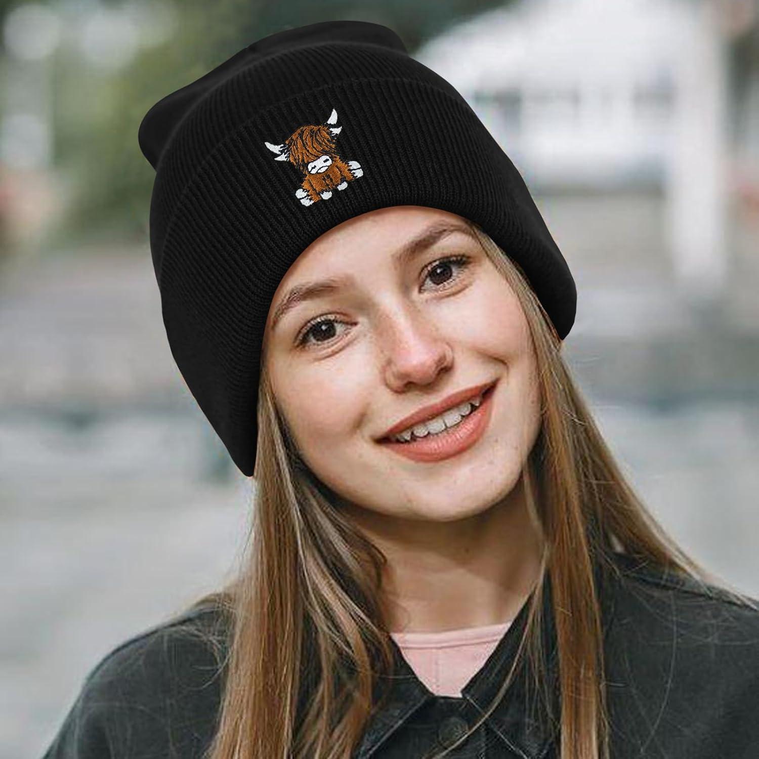 Gorro Beanie de Vaca Escocesa Unisex - Acrílico Negro