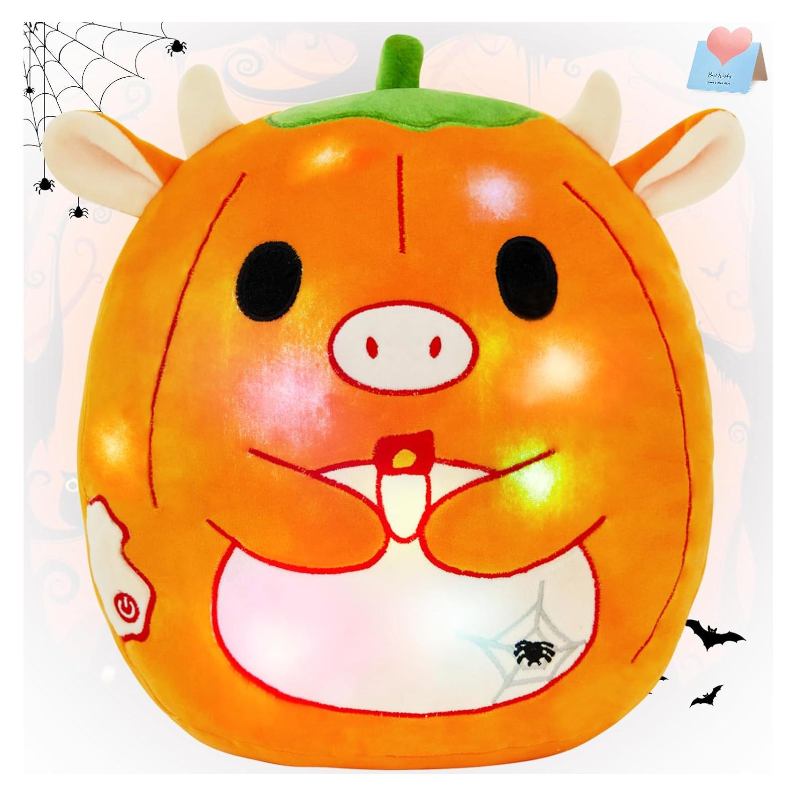 Almohada de Peluche de Vaca Naranja CozyWorld con Luz LED