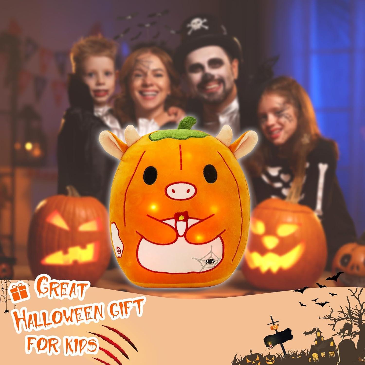 Almohada de Peluche de Vaca Naranja CozyWorld con Luz LED