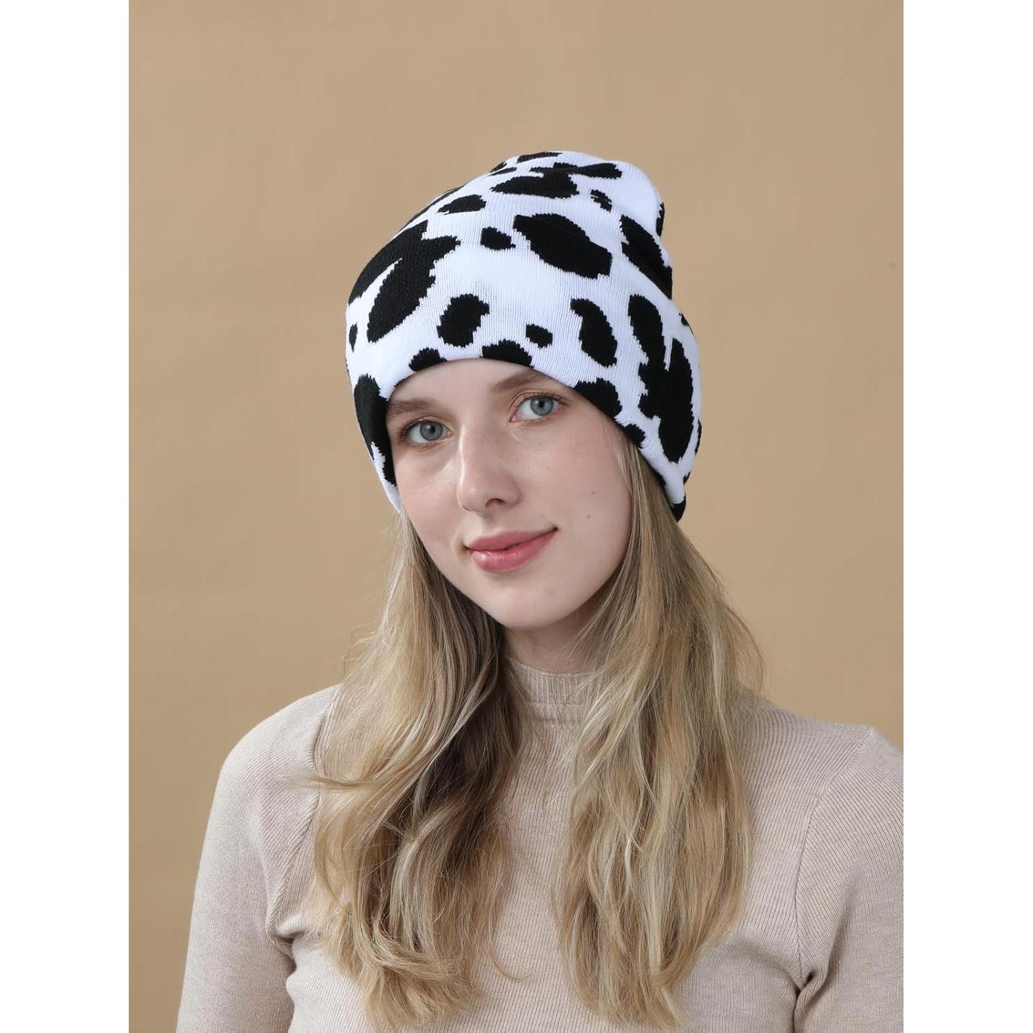 Gorro Beanie Unisex Estampado de Vaca - Acrílico Suave 55-62cm