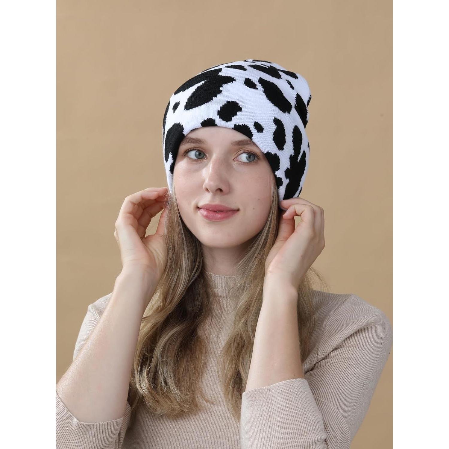 Gorro Beanie Unisex Estampado de Vaca - Acrílico Suave 55-62cm