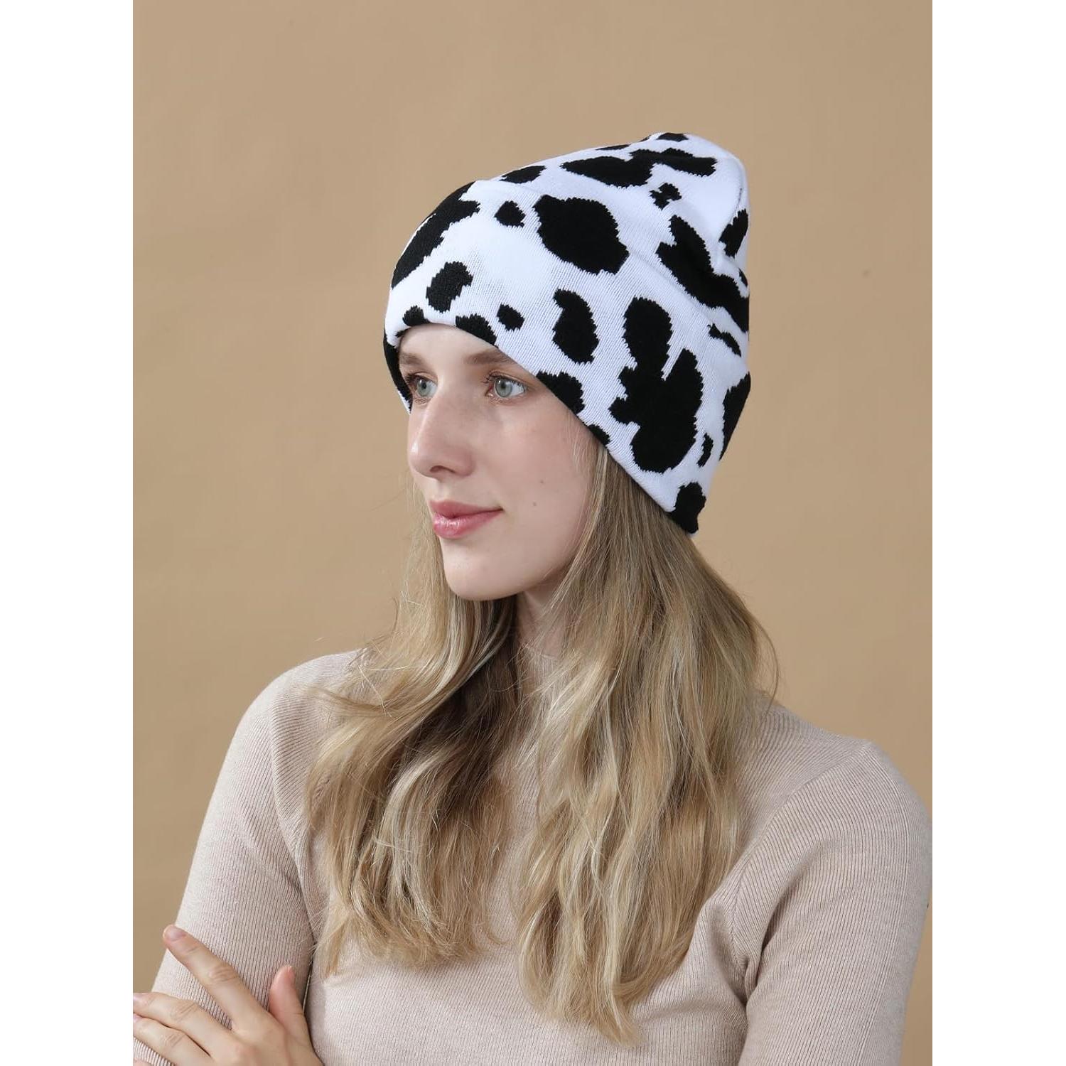 Gorro Beanie Unisex Estampado de Vaca - Acrílico Suave 55-62cm