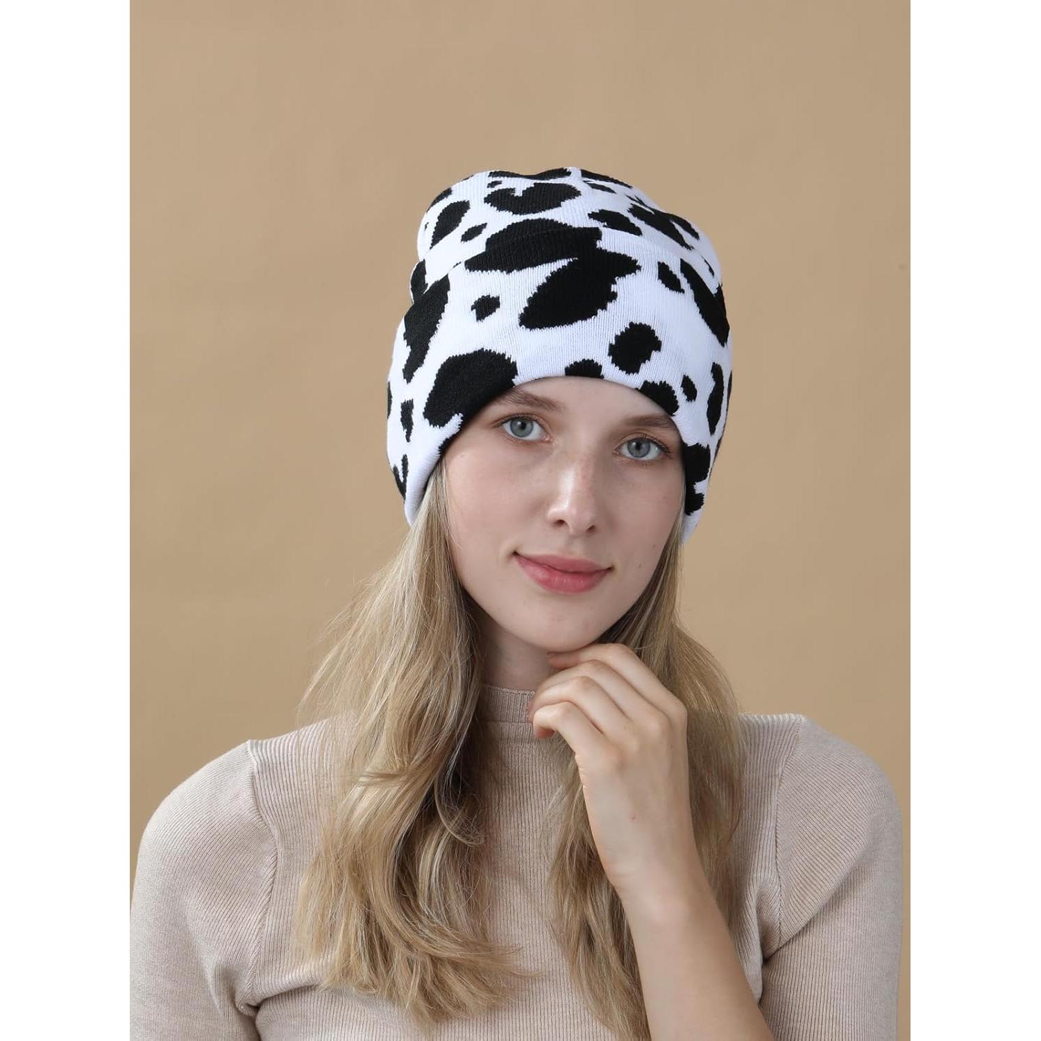 Gorro Beanie Unisex Estampado de Vaca - Acrílico Suave 55-62cm