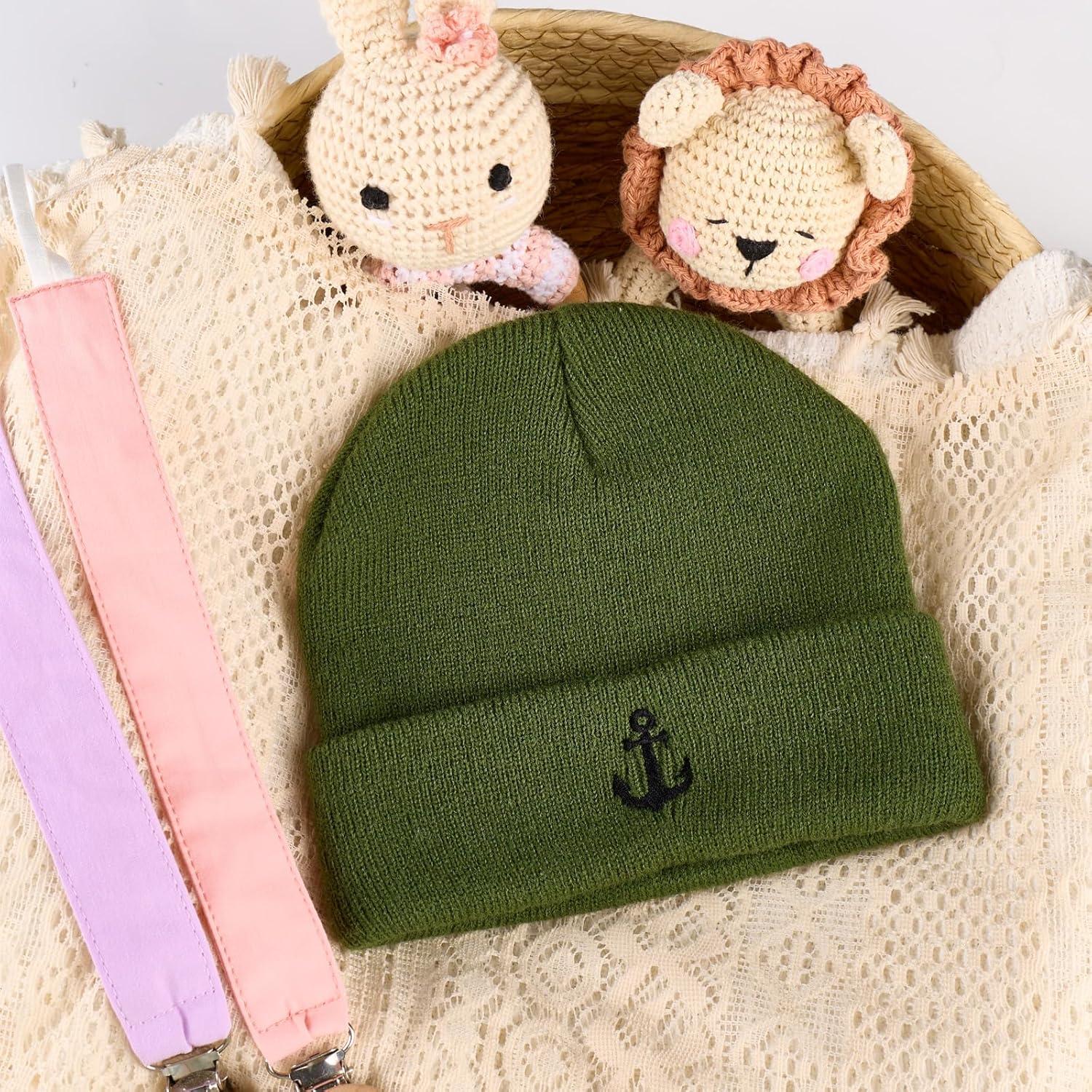 Gorro Beanie de Invierno para Bebé 0-6 Meses Ancla Verde