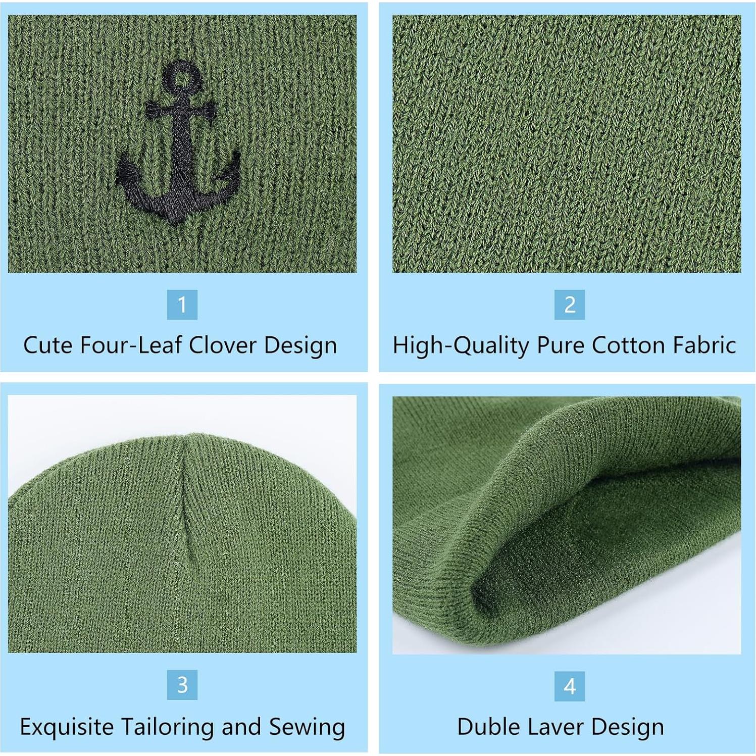 Gorro Beanie de Invierno para Bebé 0-6 Meses Ancla Verde