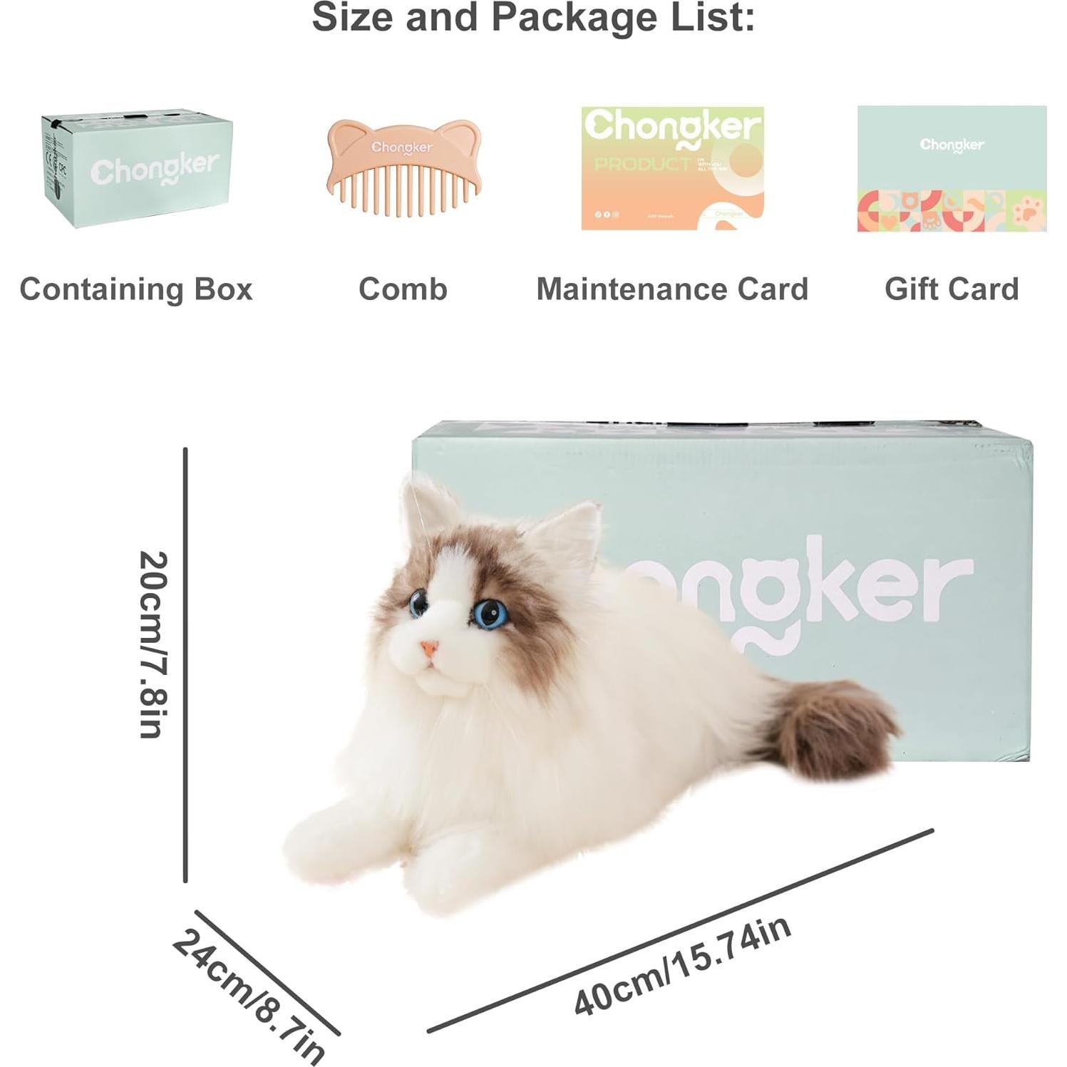 Gato de Peluche Realista Chongker Ragdoll 40 cm Hecho a Mano