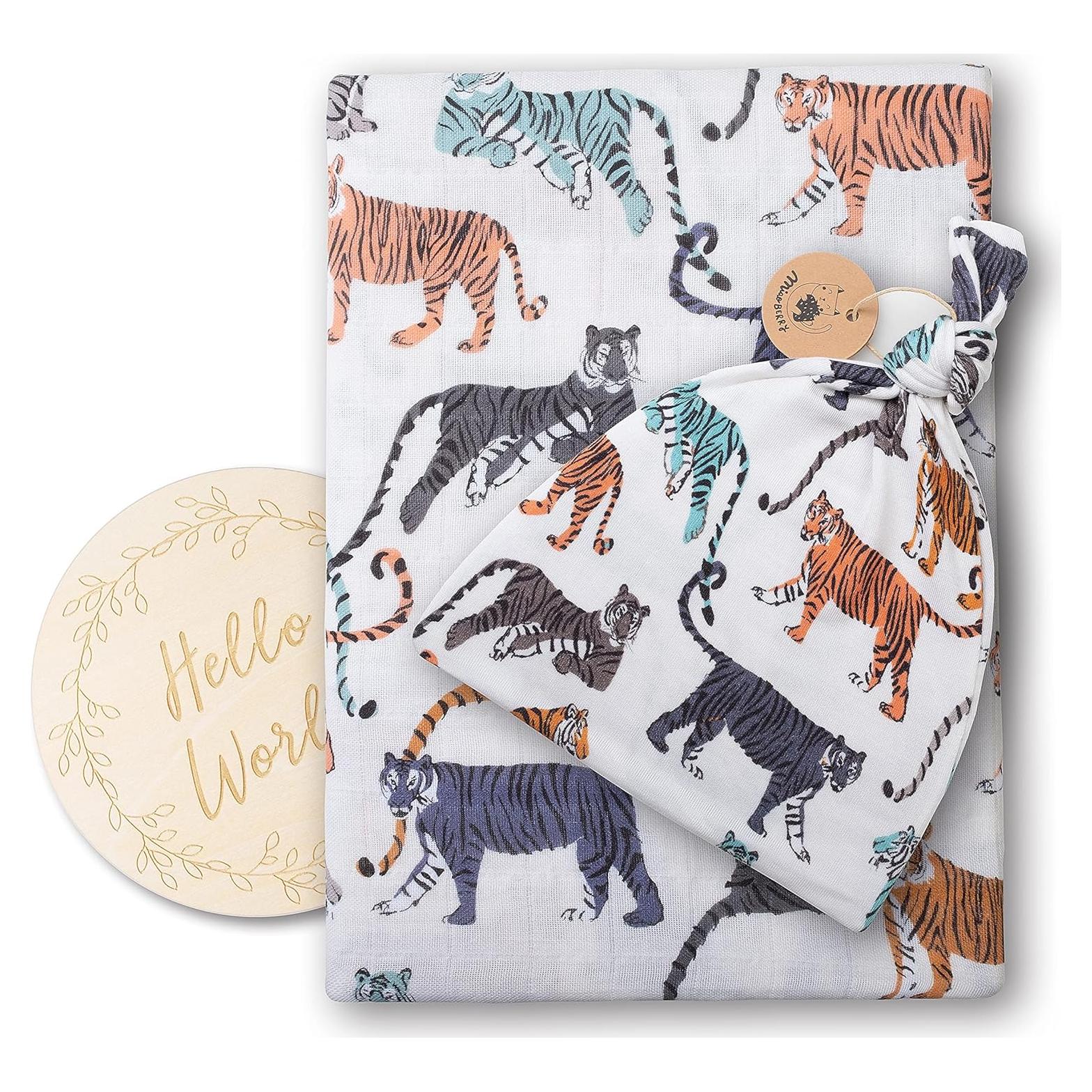 Manta de Muselina 100% Algodón Orgánico Miaoberry Tigre Crema