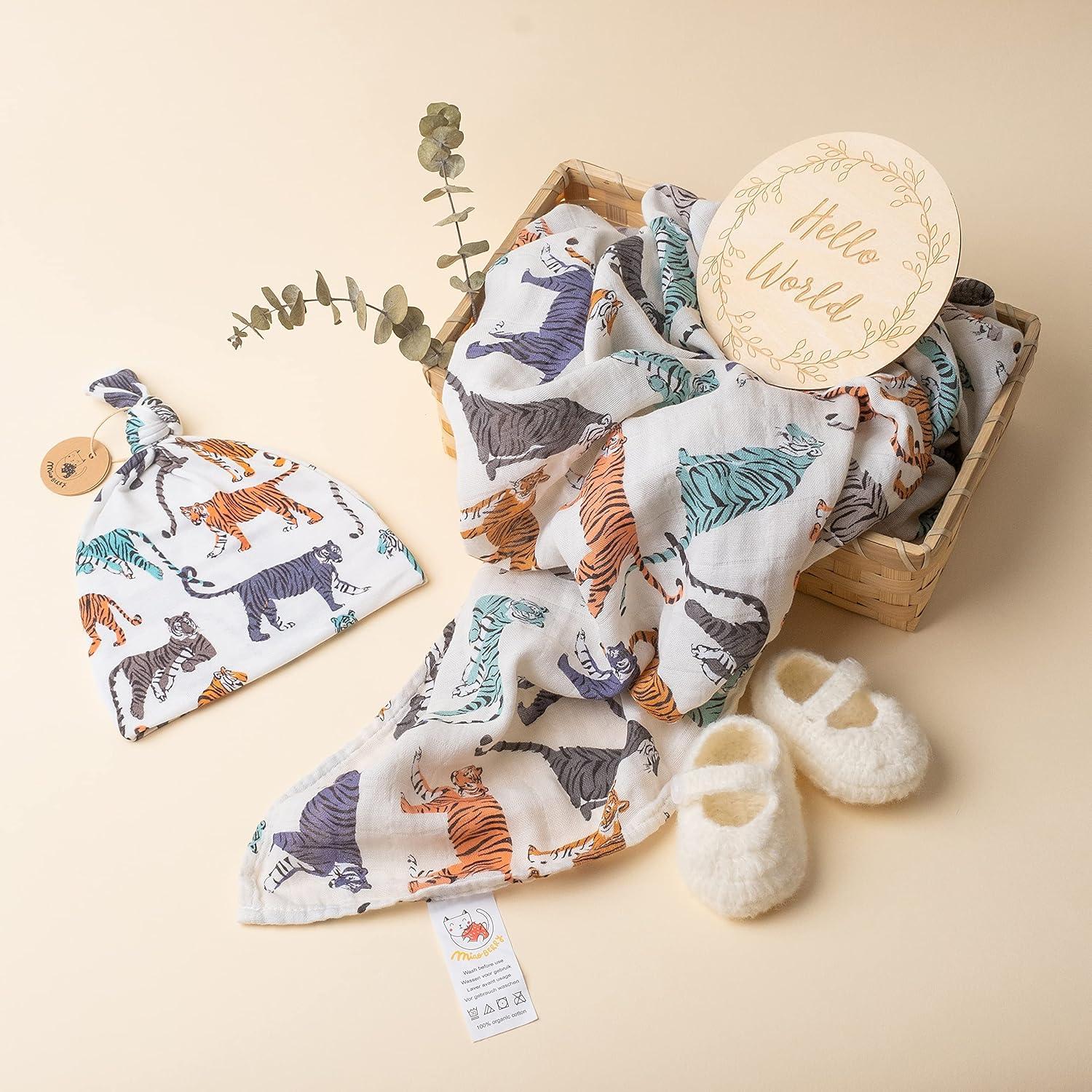 Manta de Muselina 100% Algodón Orgánico Miaoberry Tigre Crema