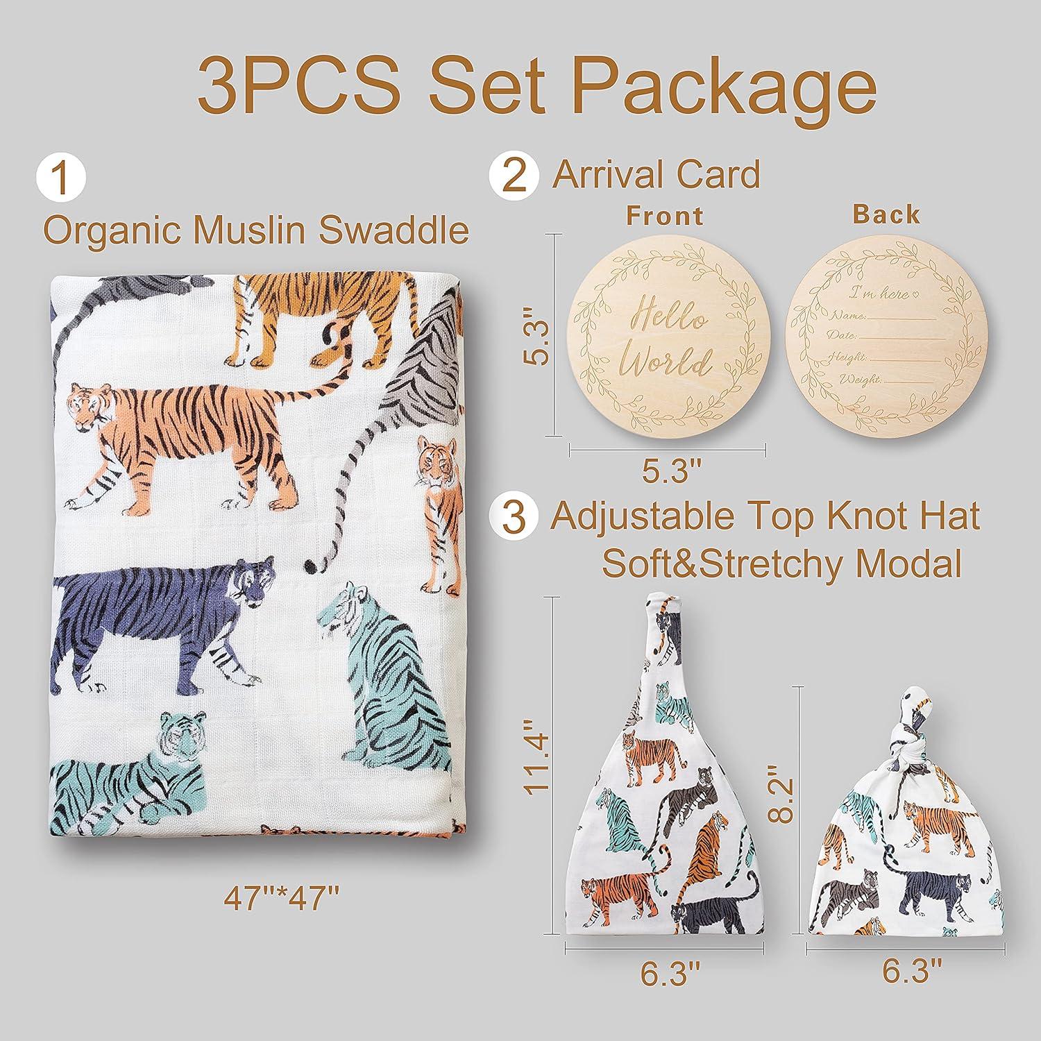 Manta de Muselina 100% Algodón Orgánico Miaoberry Tigre Crema