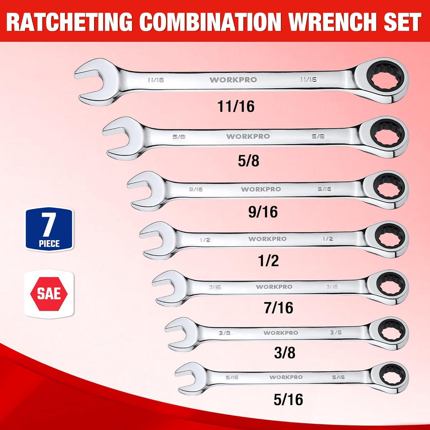 Juego de Llaves Combinadas WORKPRO 7 Piezas Acero CR-V
