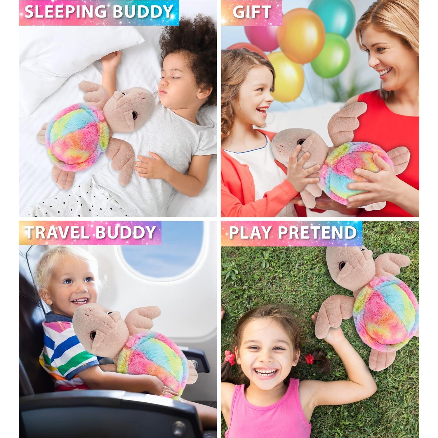 DolliBu Tortuga Marina Rosa Arcoíris 28 cm - Peluche Suave