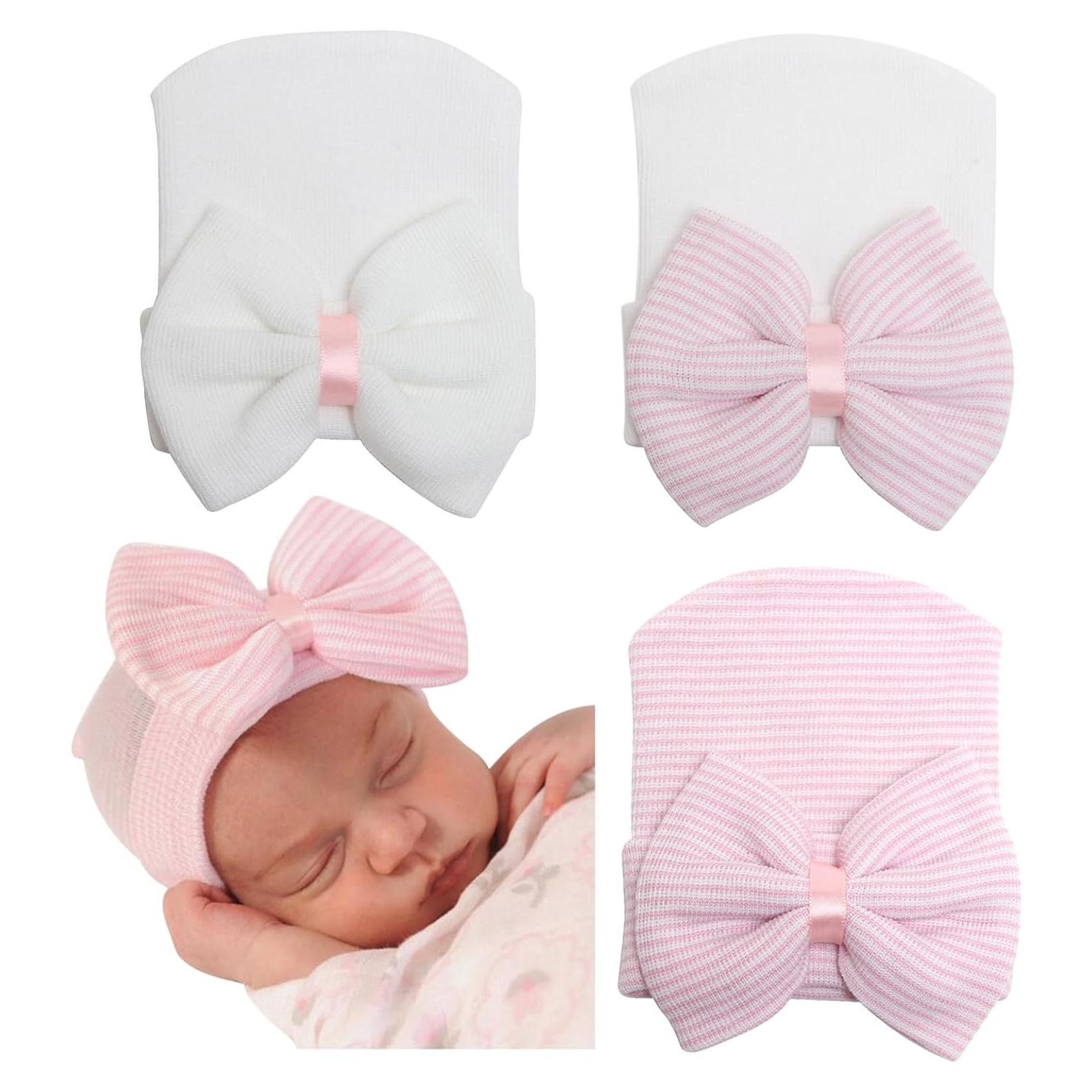 Gorros para Bebé Niña AQOKKA con Lazo Algodón Suave 0-3 Meses