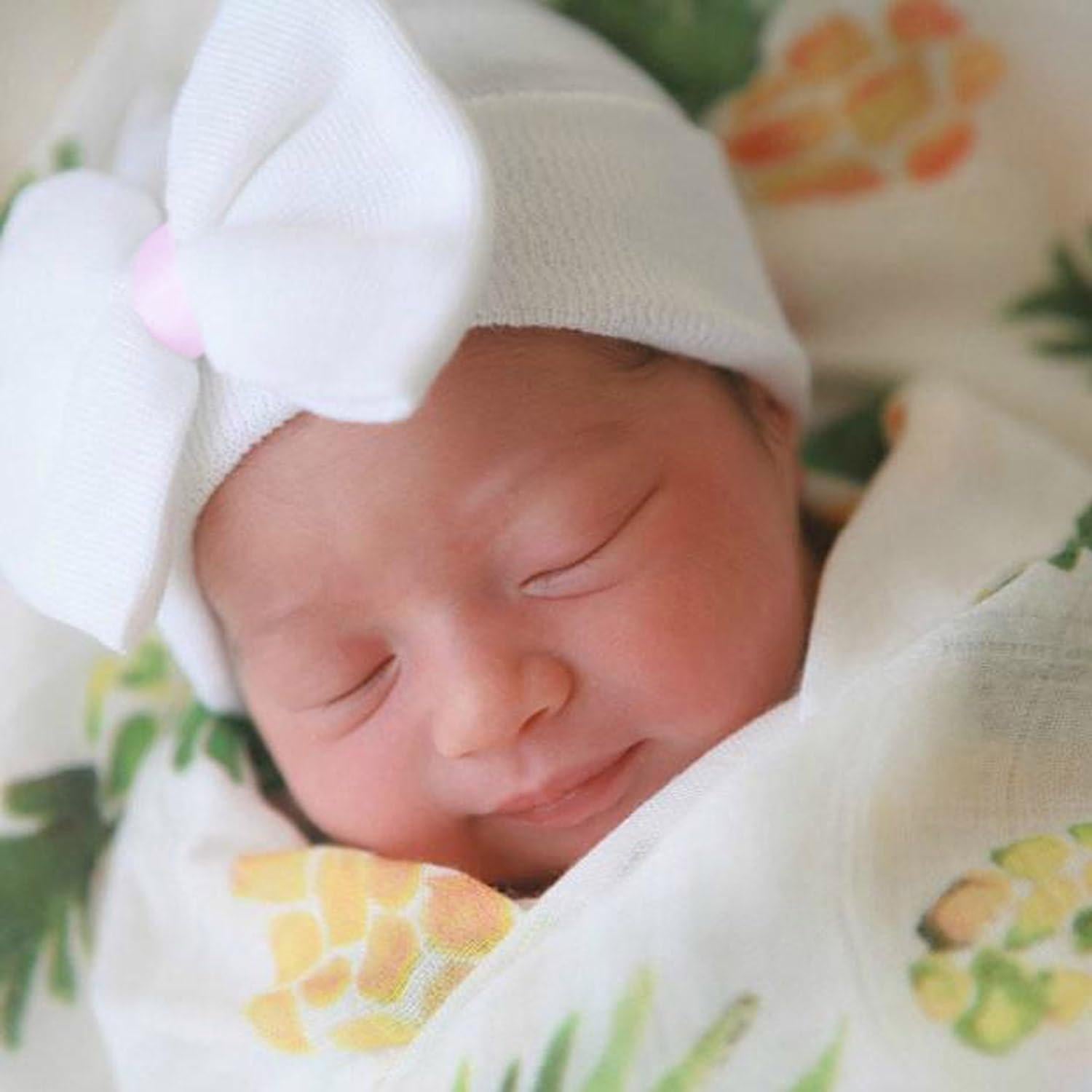 Gorros para Bebé Niña AQOKKA con Lazo Algodón Suave 0-3 Meses